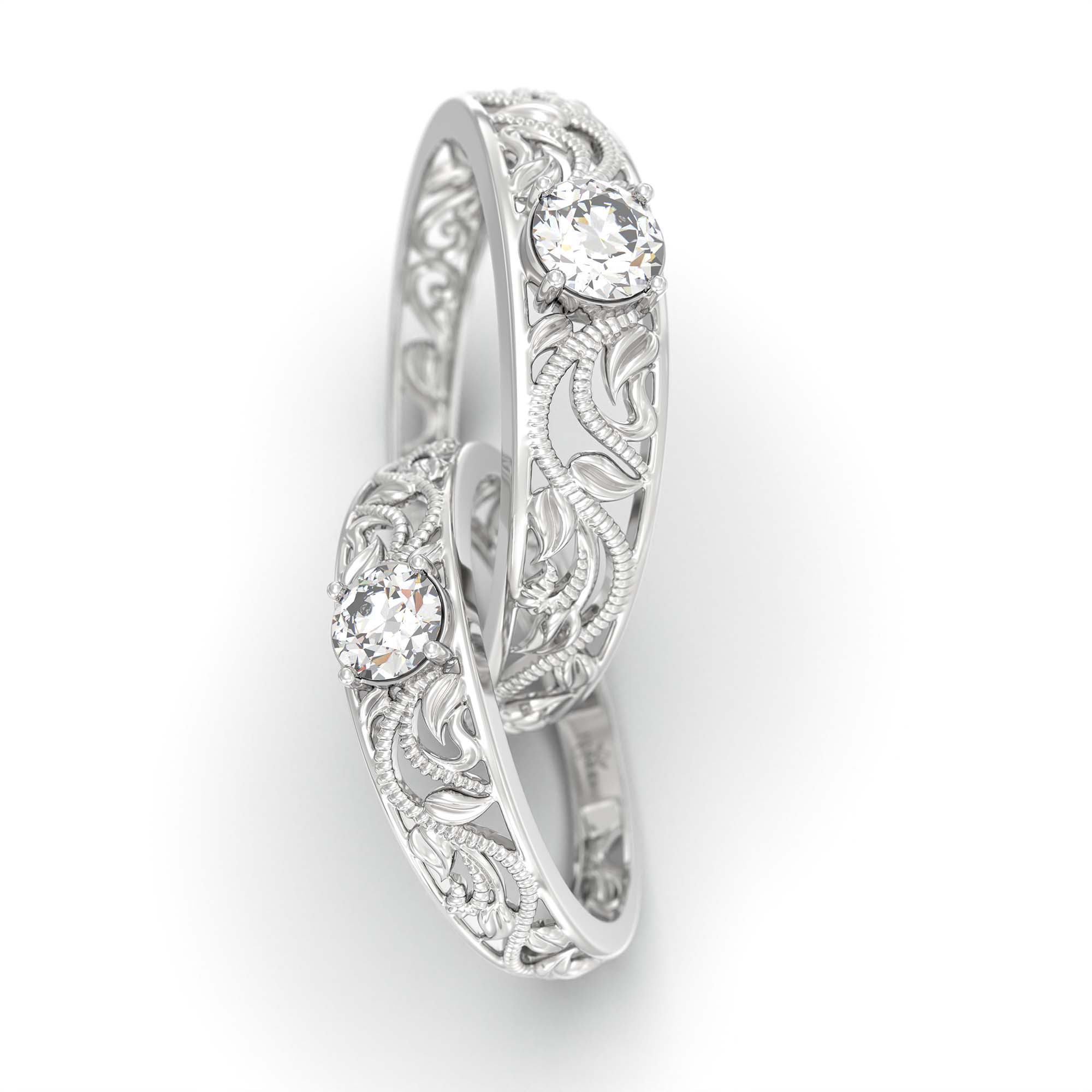 Lab-Grown Diamond Couple Rings (Pair) in 18K White Gold – 0.55 Ct Total, 3 g (Design K1-2) thumbnail