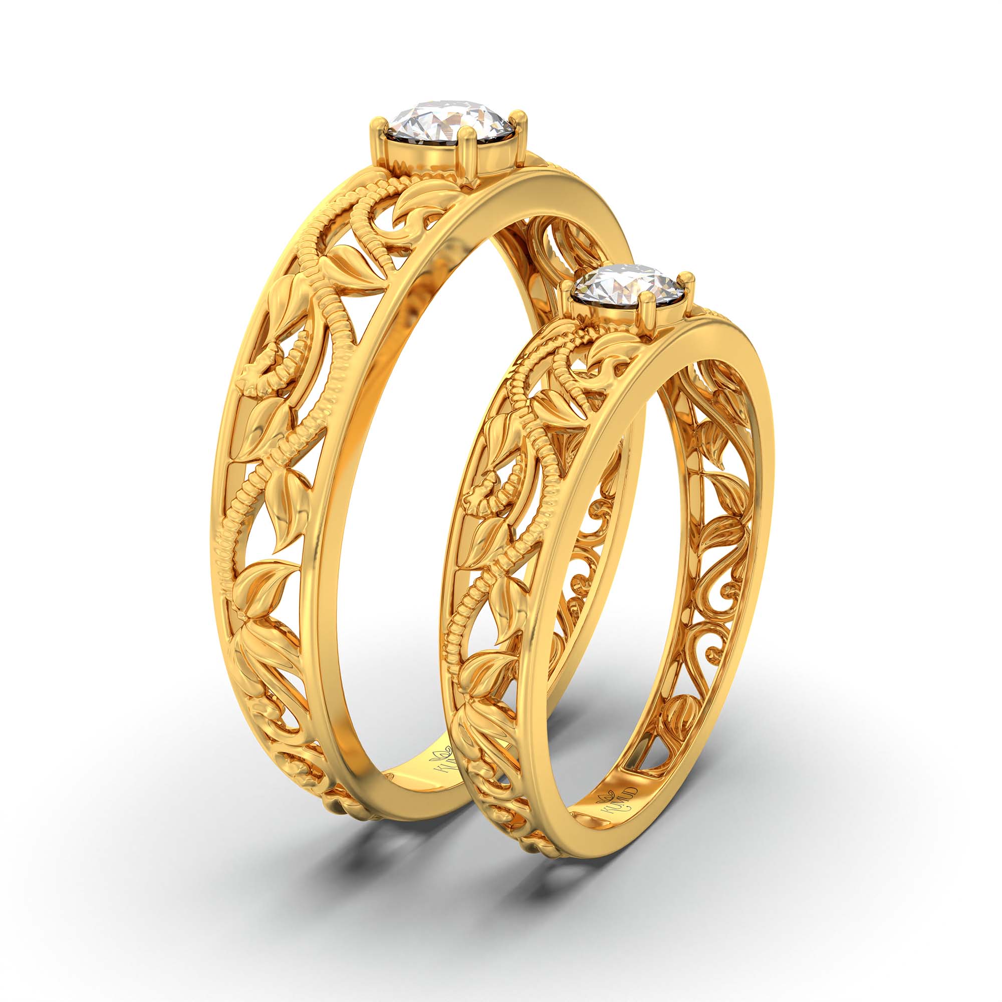 Lab-Grown Diamond Couple Rings (Pair) in 22K Yellow Gold – 0.55 Ct Total, 3 g (Design K1-2) thumbnail