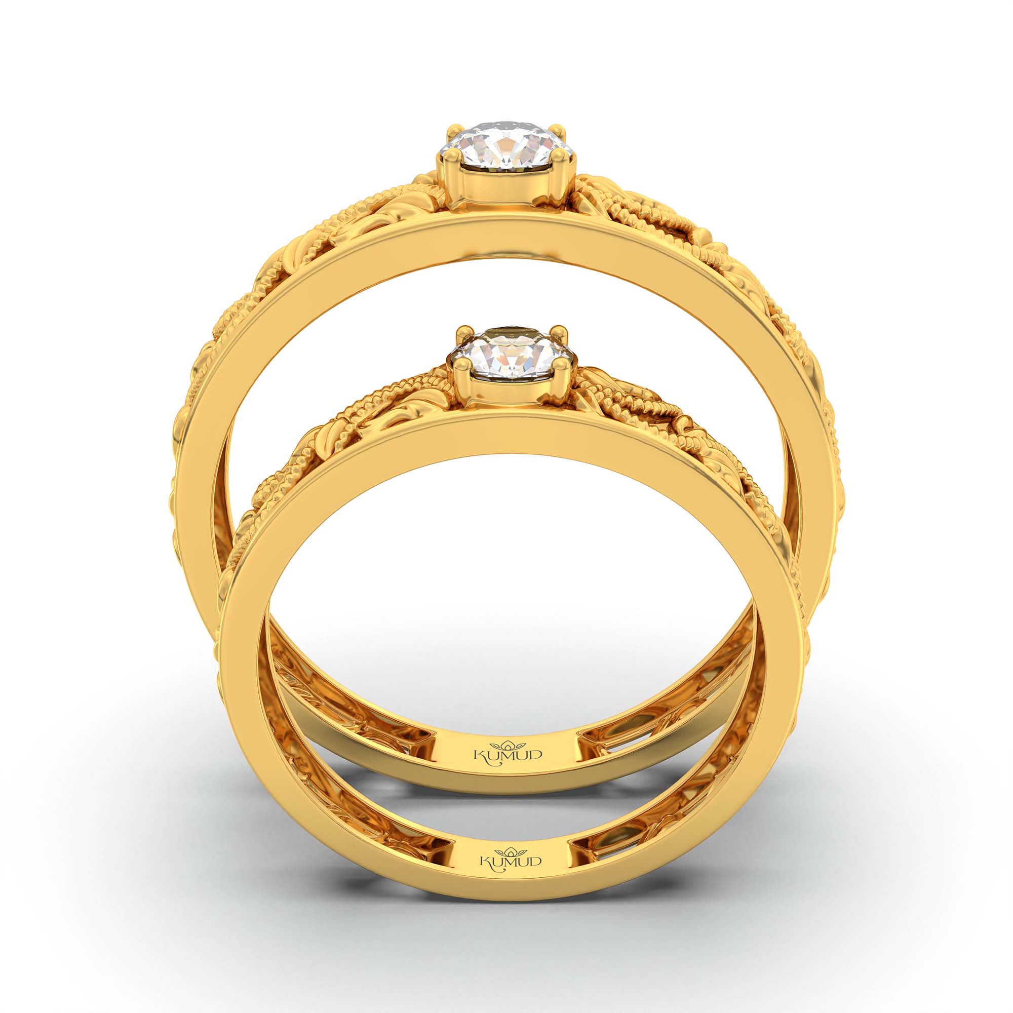 Lab-Grown Diamond Couple Rings (Pair) in 22K Yellow Gold – 0.55 Ct Total, 3 g (Design K1-2) thumbnail