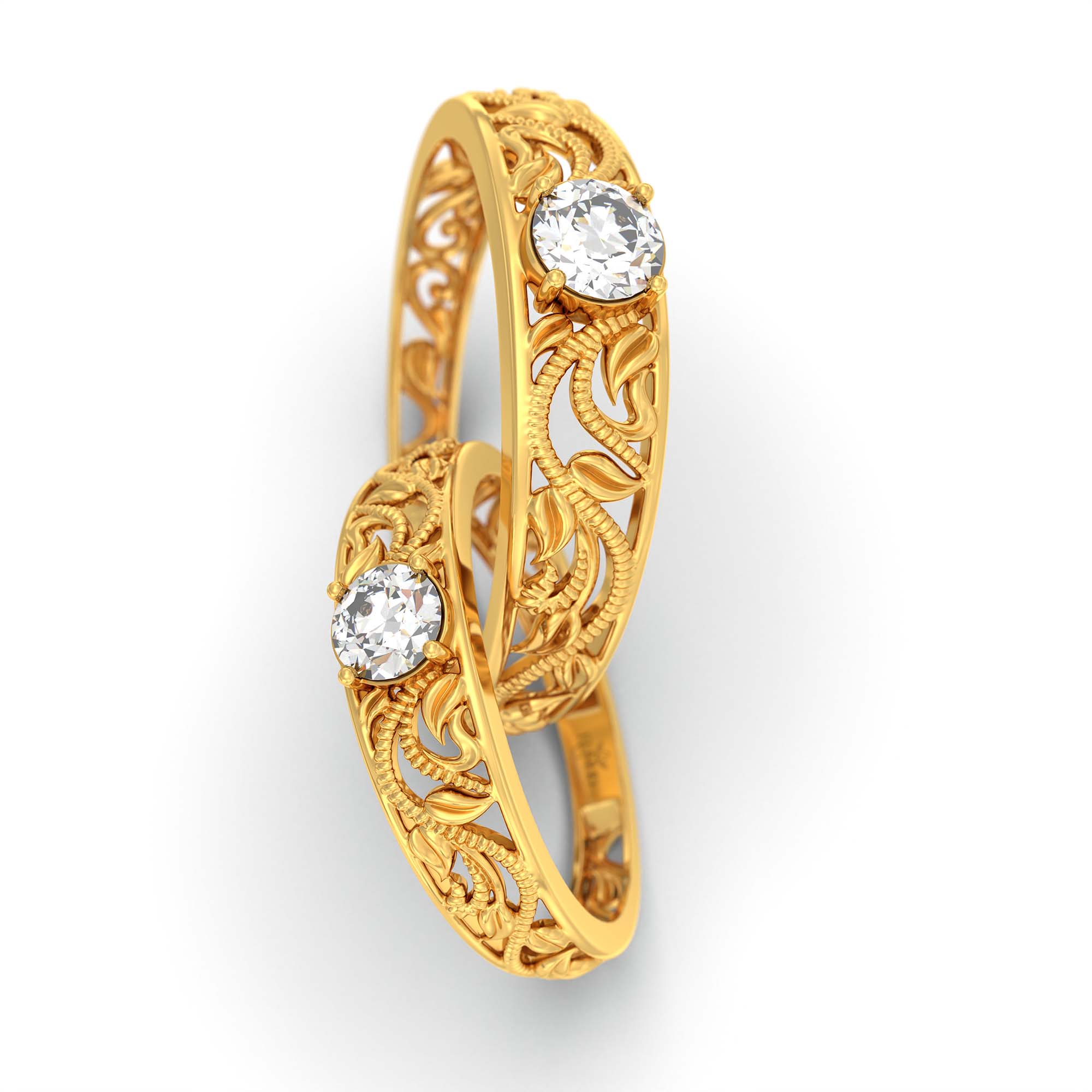Lab-Grown Diamond Couple Rings (Pair) in 22K Yellow Gold – 0.55 Ct Total, 3 g (Design K1-2) thumbnail