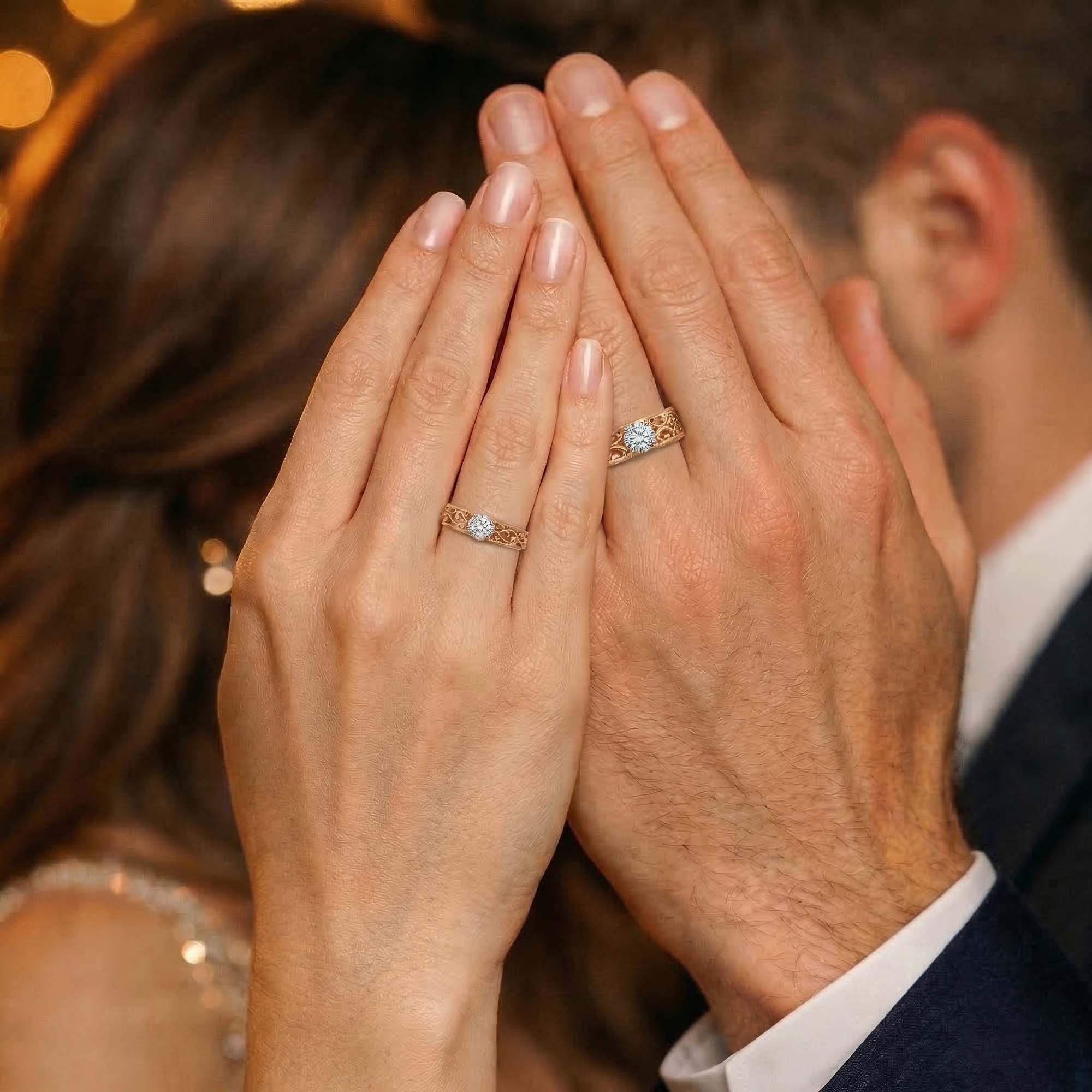 Lab-Grown Diamond Couple Rings (Pair) in 18K White Gold – 0.55 Ct Total, 3 g (Design K1-3) thumbnail