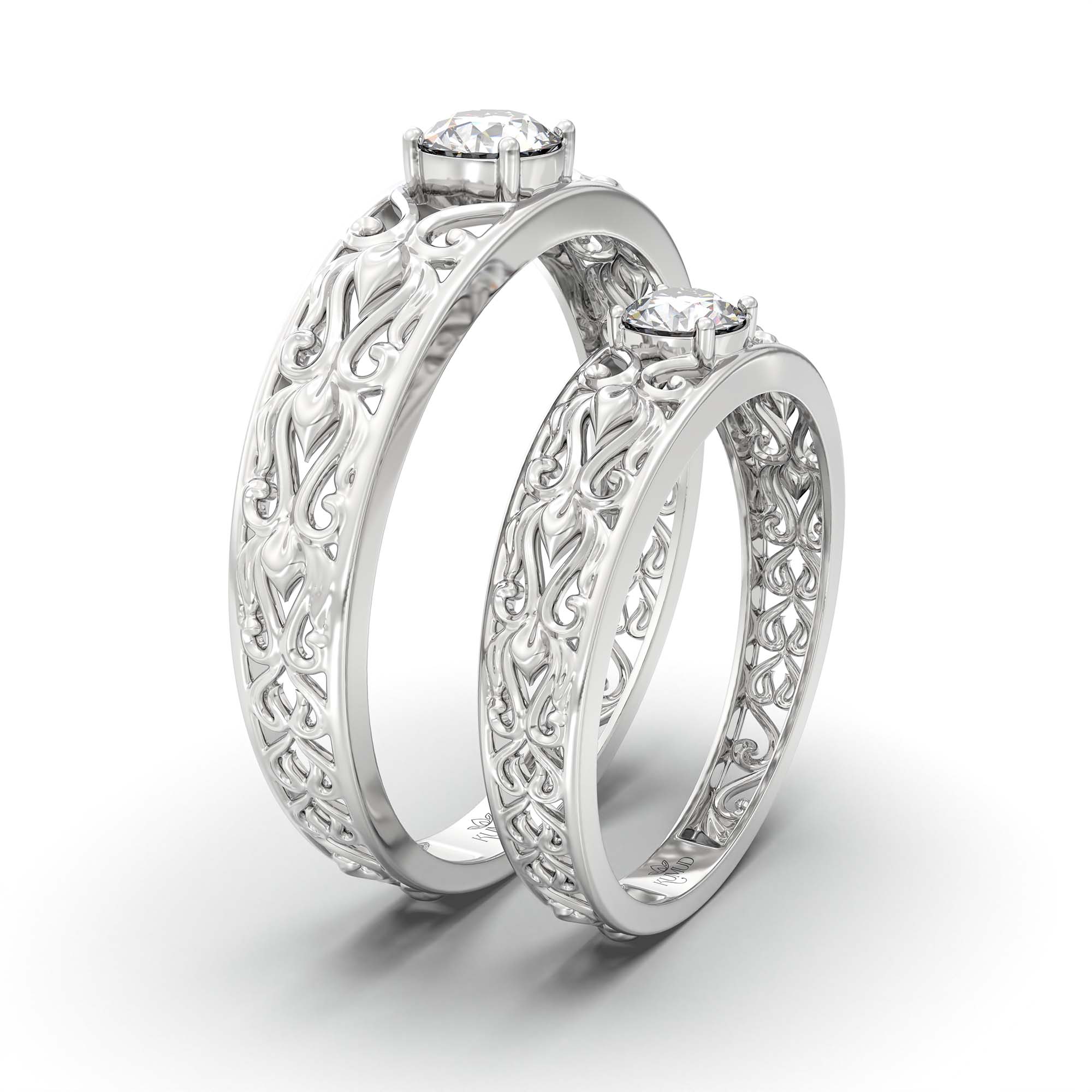 Lab-Grown Diamond Couple Rings (Pair) in 18K White Gold – 0.55 Ct Total, 3 g (Design K1-3) thumbnail