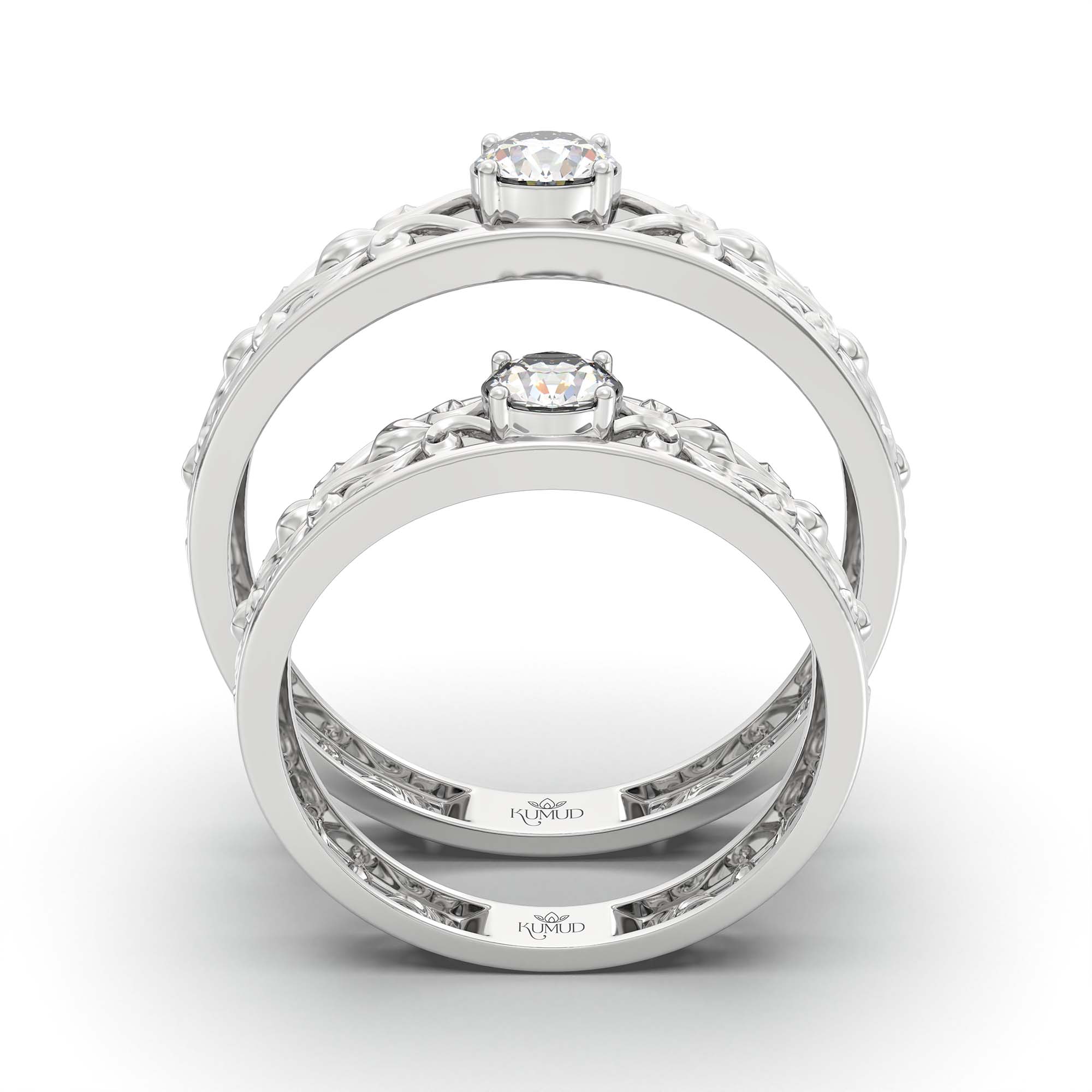 Lab-Grown Diamond Couple Rings (Pair) in 18K White Gold – 0.55 Ct Total, 3 g (Design K1-3) thumbnail