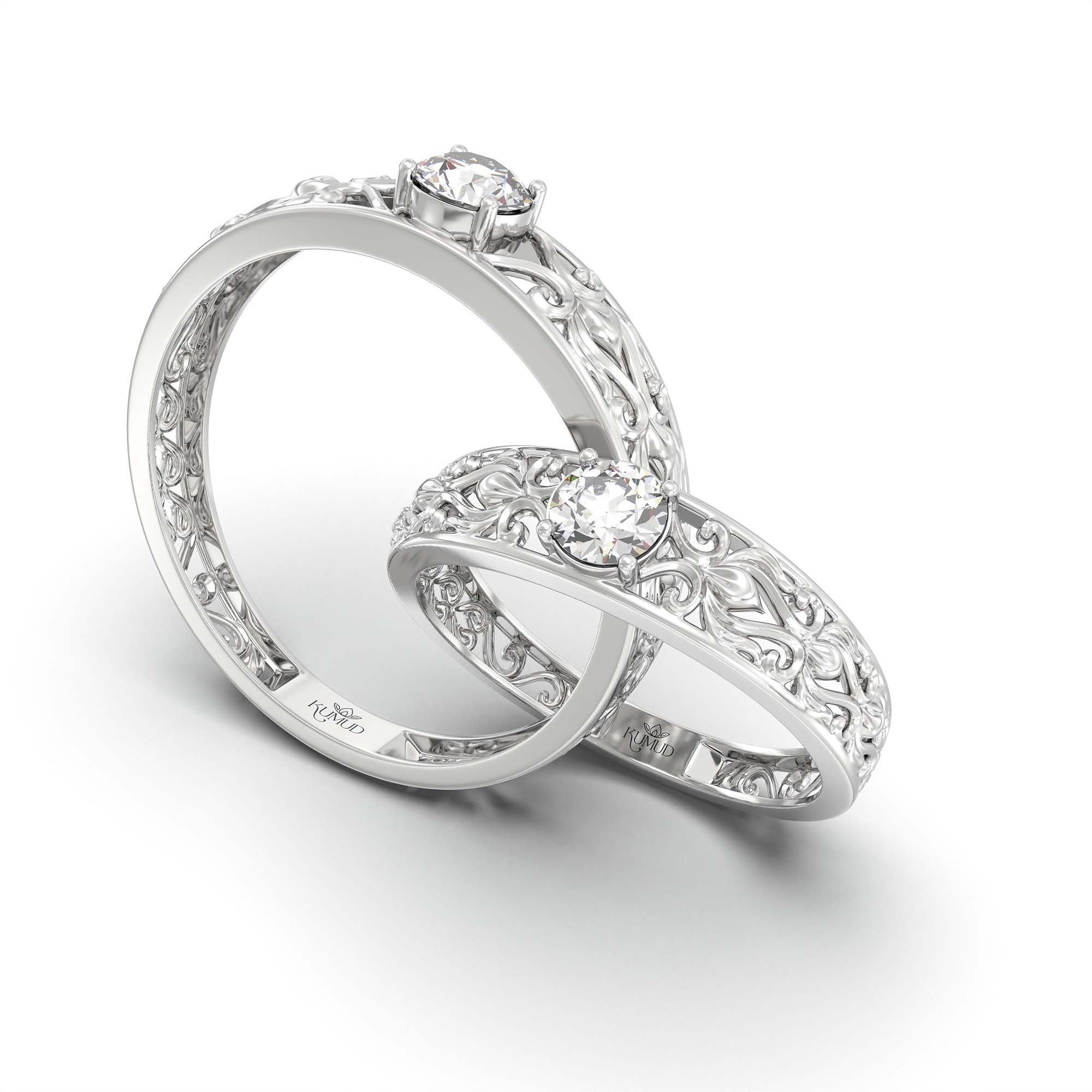 Lab-Grown Diamond Couple Rings (Pair) in 18K White Gold – 0.55 Ct Total, 3 g (Design K1-3) thumbnail