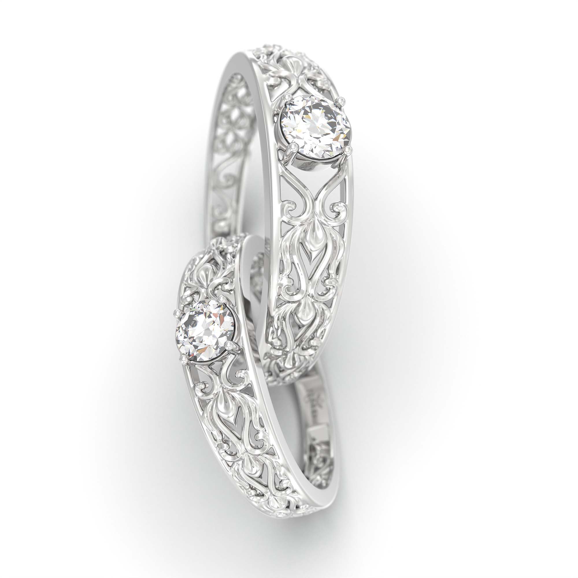 Lab-Grown Diamond Couple Rings (Pair) in 18K White Gold – 0.55 Ct Total, 3 g (Design K1-3) thumbnail