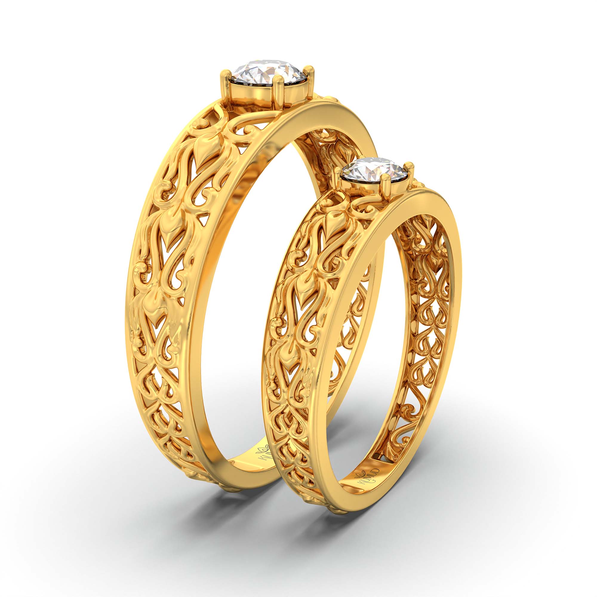 Lab-Grown Diamond Couple Rings (Pair) in 22K Yellow Gold – 0.55 Ct Total, 3 g (Design K1-3) thumbnail