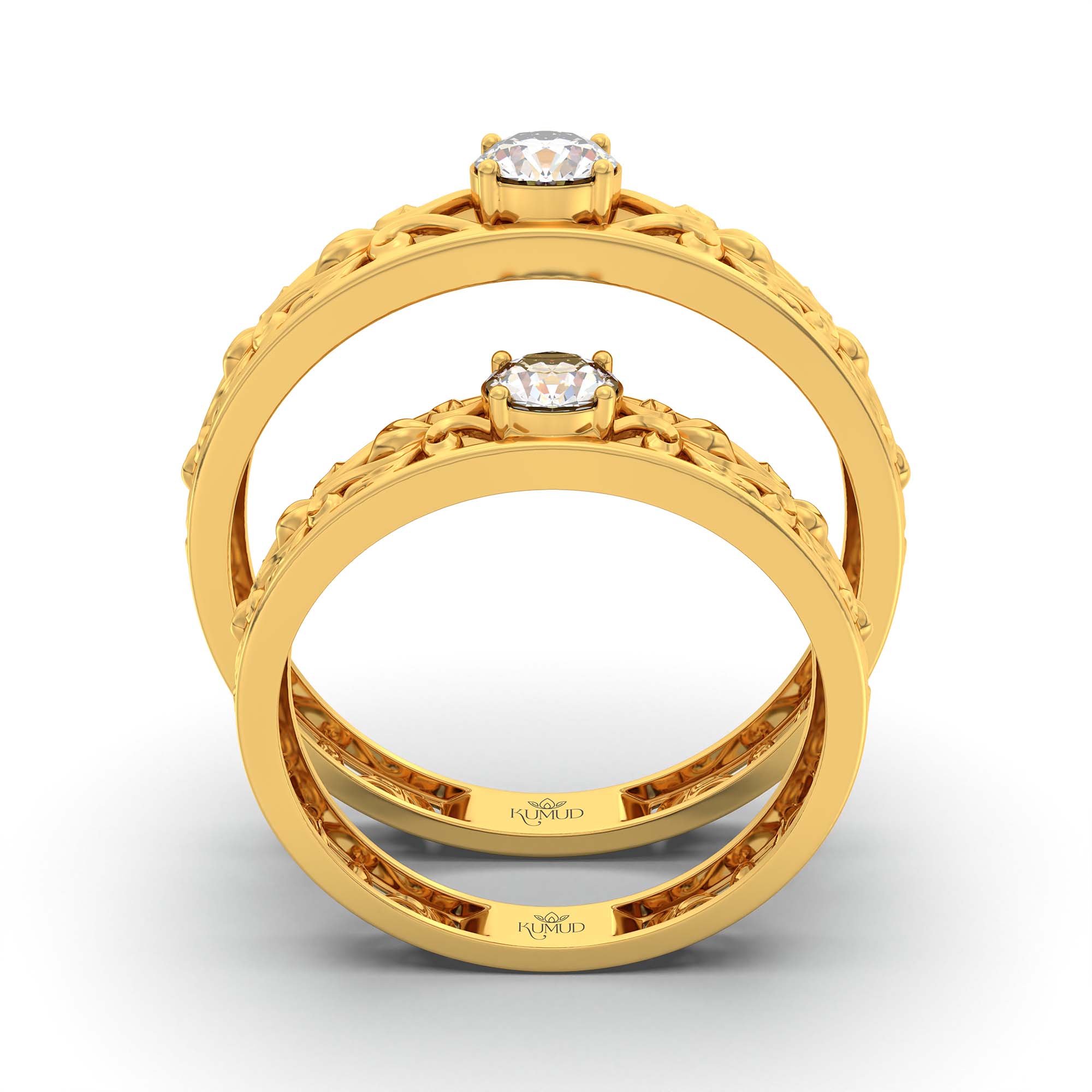 Lab-Grown Diamond Couple Rings (Pair) in 22K Yellow Gold – 0.55 Ct Total, 3 g (Design K1-3) thumbnail
