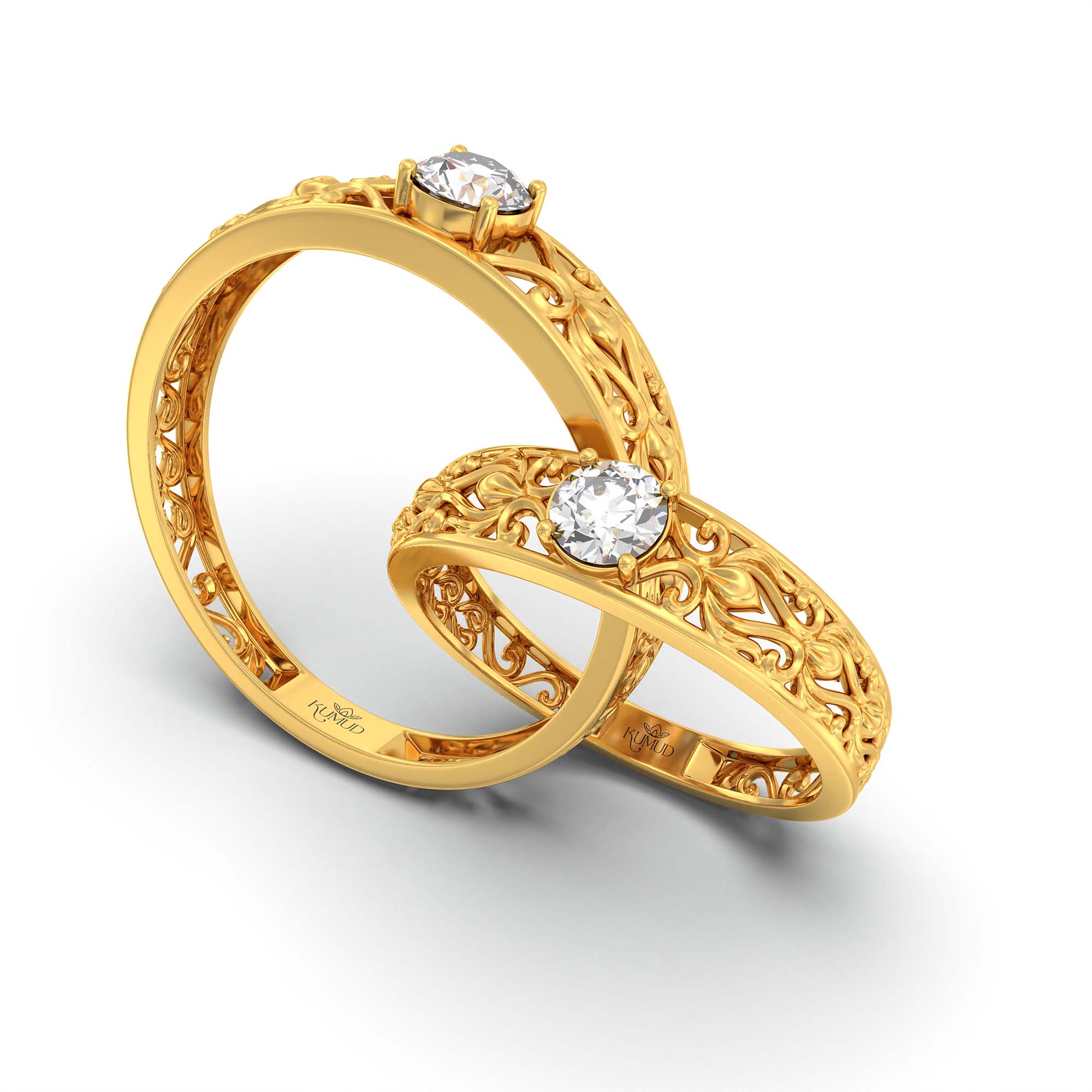 Lab-Grown Diamond Couple Rings (Pair) in 22K Yellow Gold – 0.55 Ct Total, 3 g (Design K1-3) thumbnail