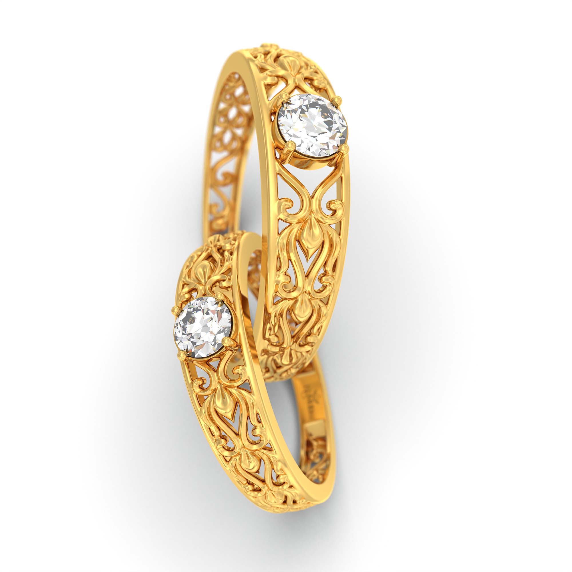 Lab-Grown Diamond Couple Rings (Pair) in 22K Yellow Gold – 0.55 Ct Total, 3 g (Design K1-3) thumbnail