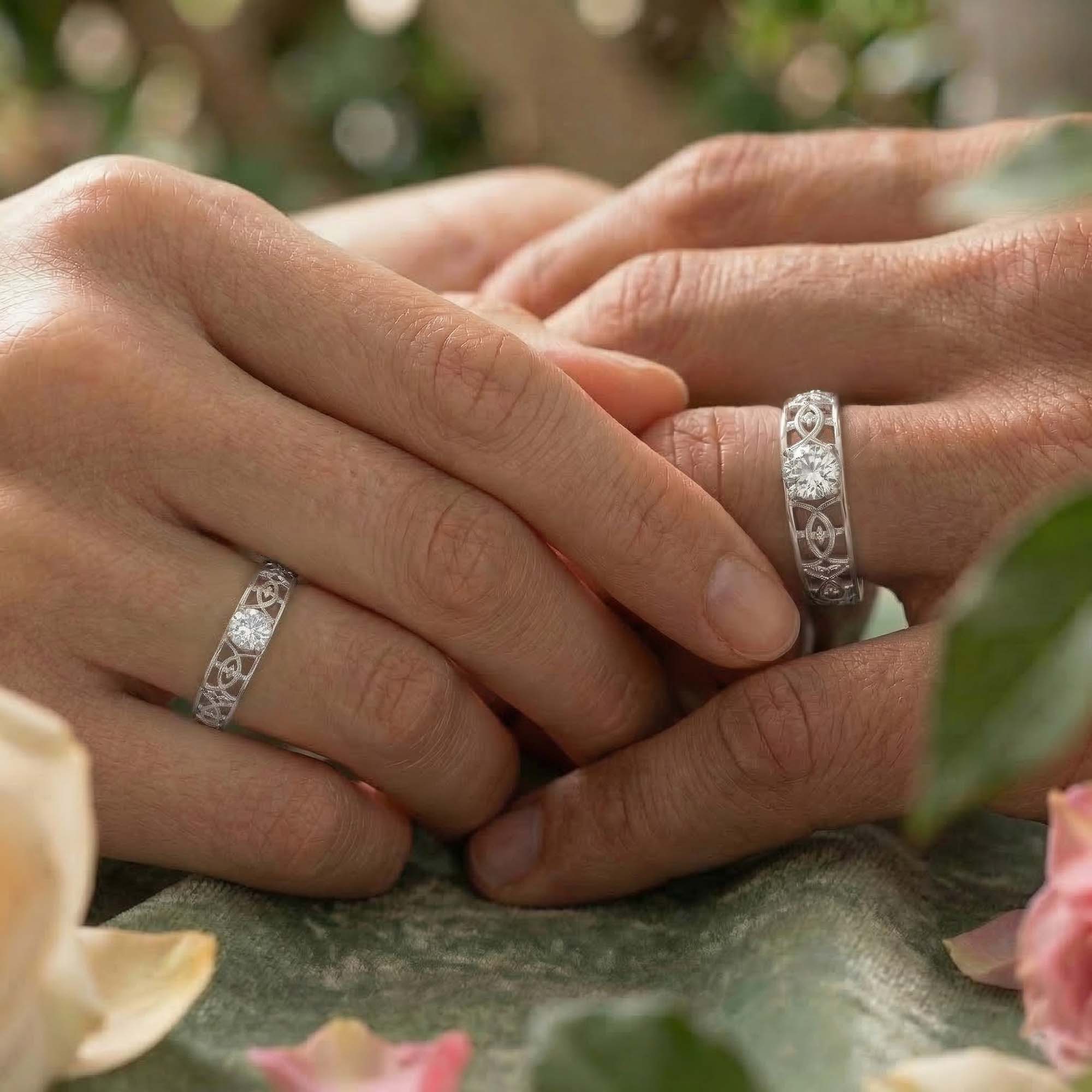 Lab-Grown Diamond Couple Rings (Pair) in 18K White Gold – 0.55 Ct Total, 3 g (Design K1-4) thumbnail