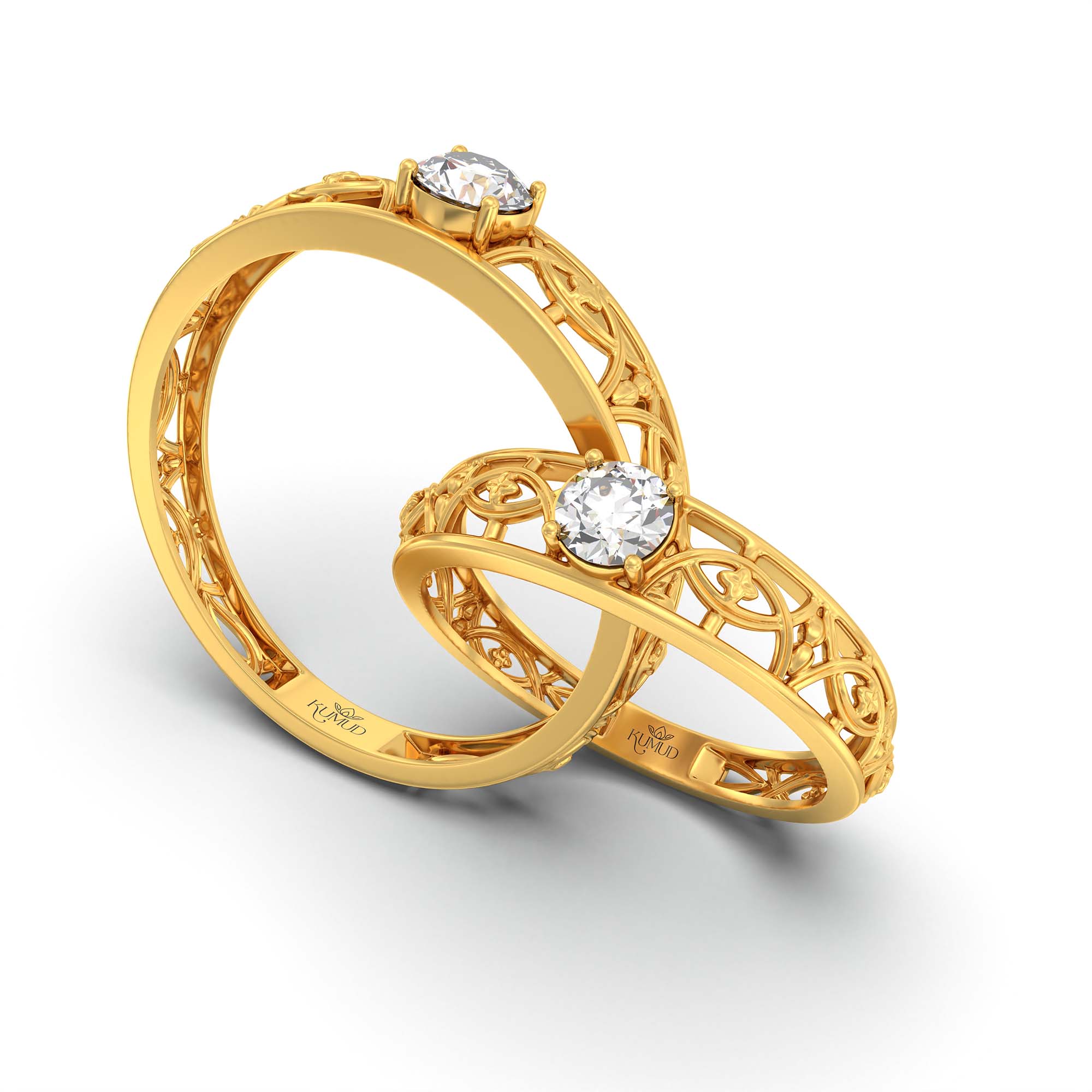 Lab-Grown Diamond Couple Rings (Pair) in 22K Yellow Gold – 0.55 Ct Total, 3 g (Design K1-4) thumbnail