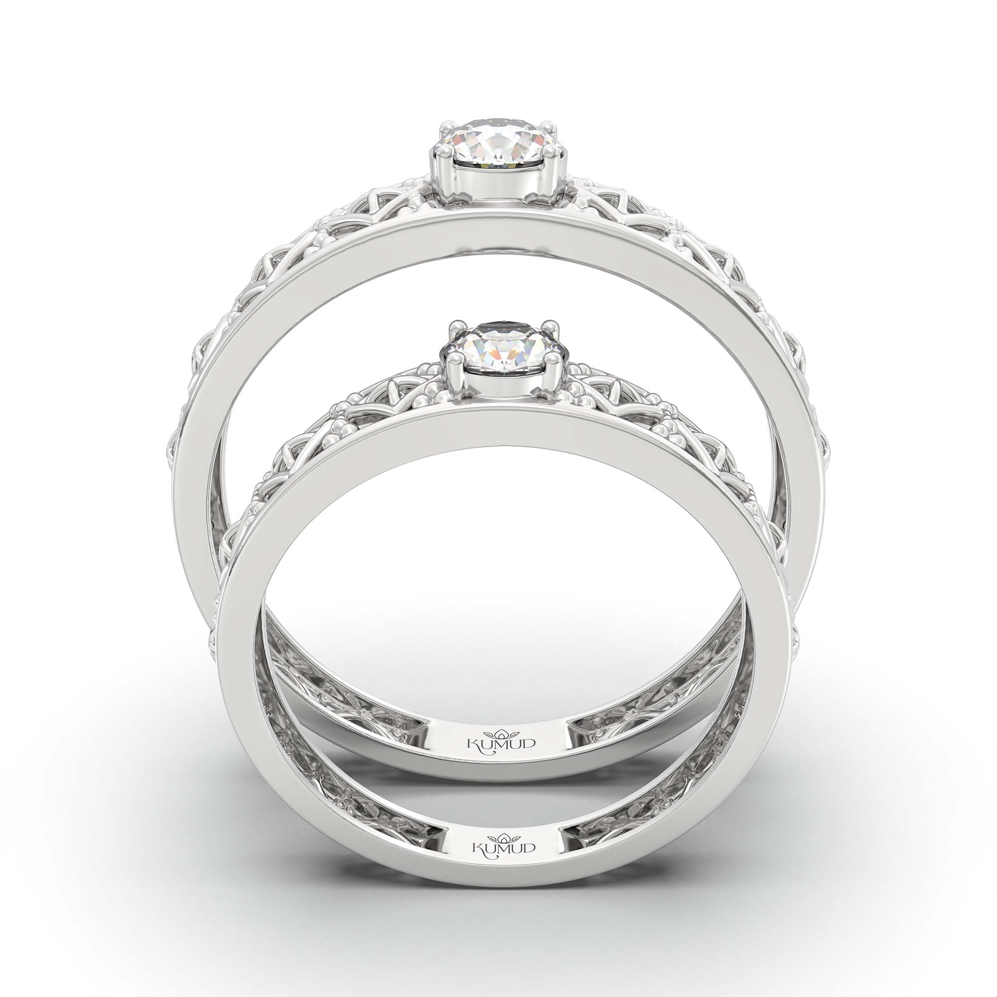 Lab-Grown Diamond Couple Rings (Pair) in 18K White Gold – 0.55 Ct Total, 3 g (Design K1-5) thumbnail