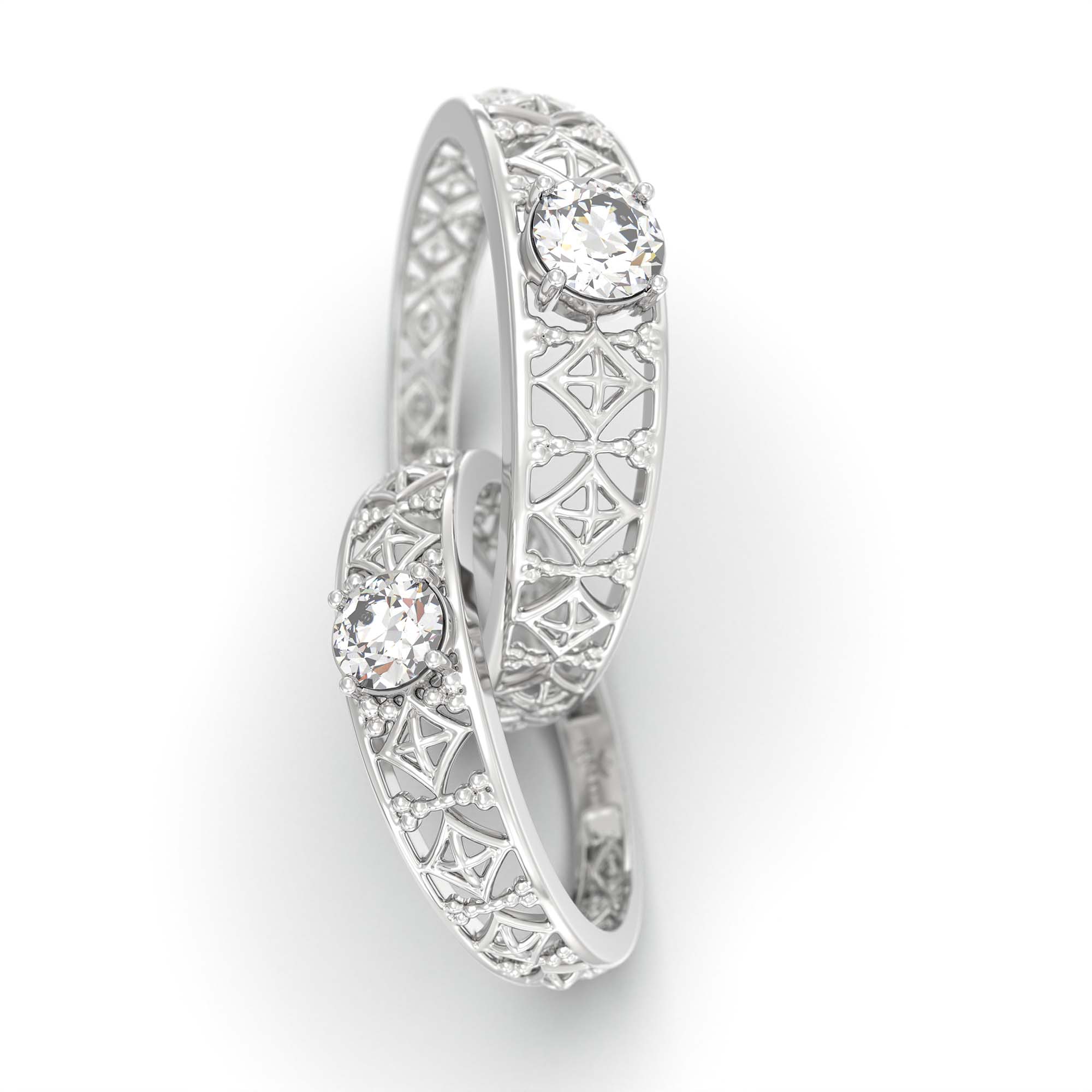 Lab-Grown Diamond Couple Rings (Pair) in 18K White Gold – 0.55 Ct Total, 3 g (Design K1-5) thumbnail
