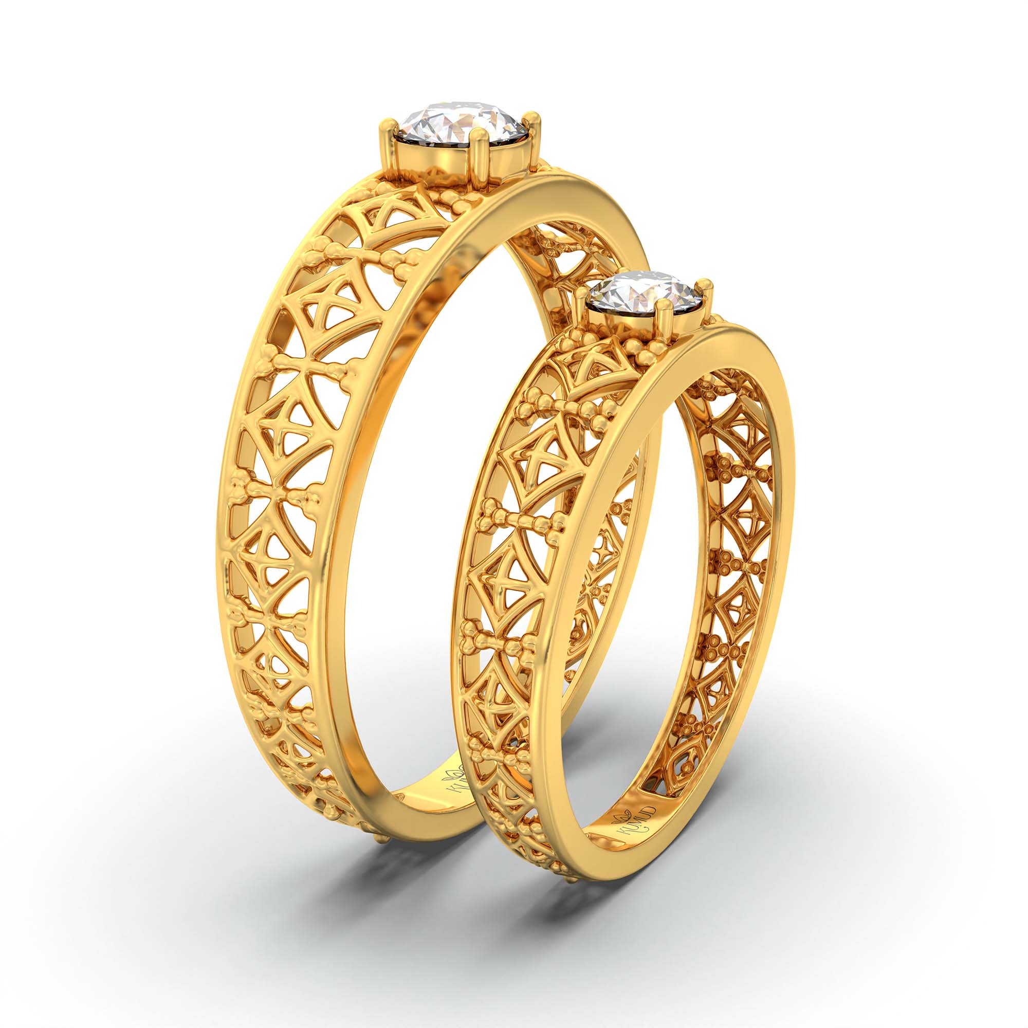 Lab-Grown Diamond Couple Rings (Pair) in 22K Yellow Gold – 0.55 Ct Total, 3 g (Design K1-5) thumbnail