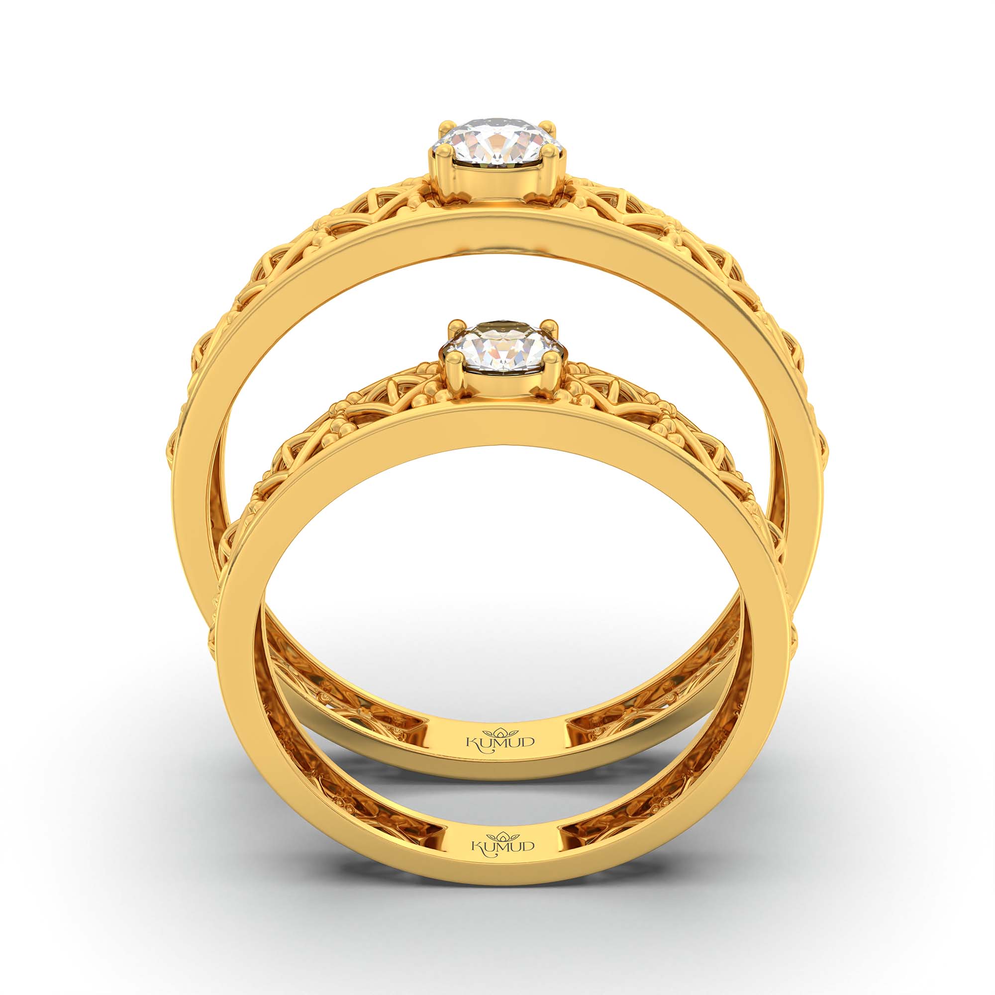 Lab-Grown Diamond Couple Rings (Pair) in 22K Yellow Gold – 0.55 Ct Total, 3 g (Design K1-5) thumbnail