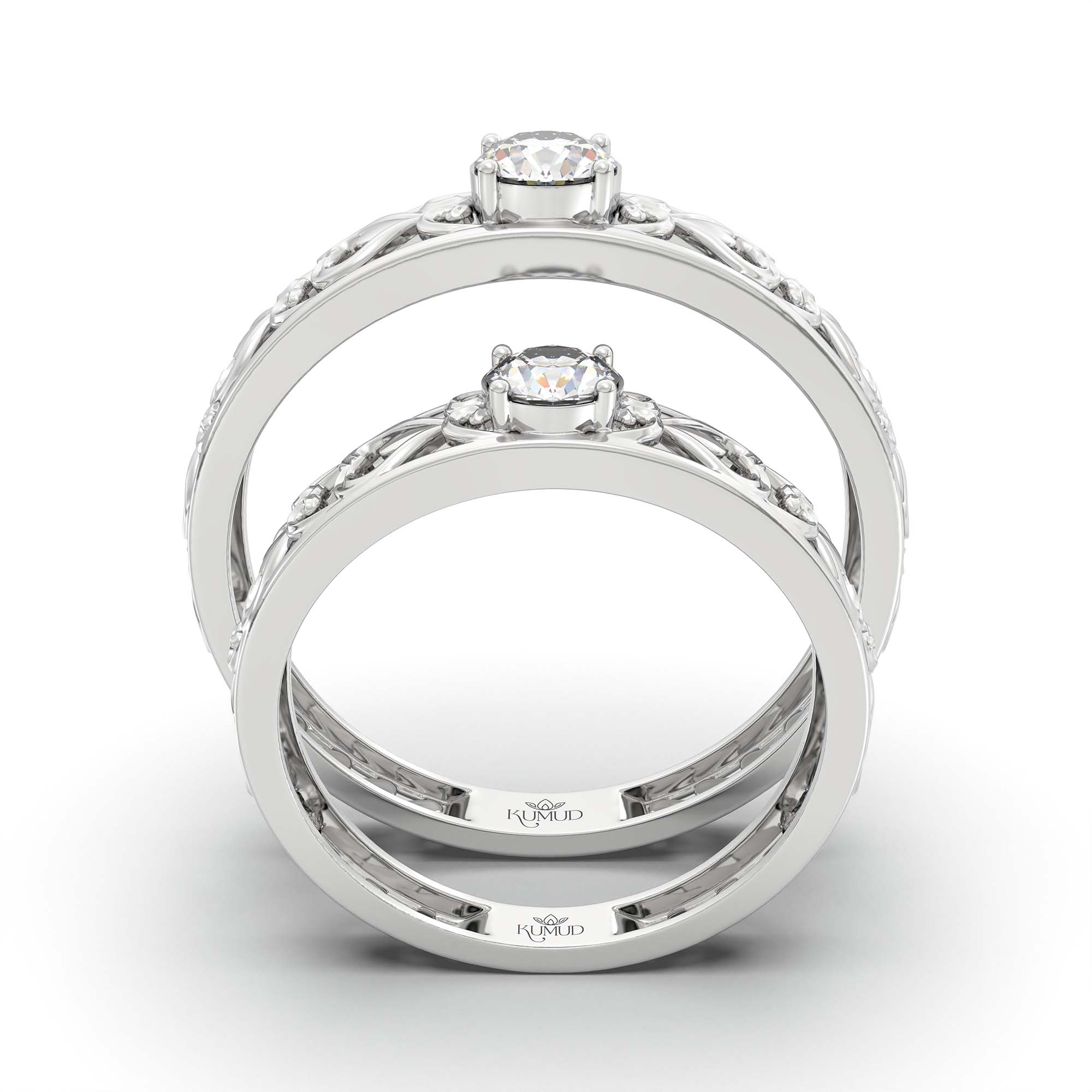 Lab-Grown Diamond Couple Rings (Pair) in 18K White Gold – 0.55 Ct Total, 3 g (Design K1-6) thumbnail