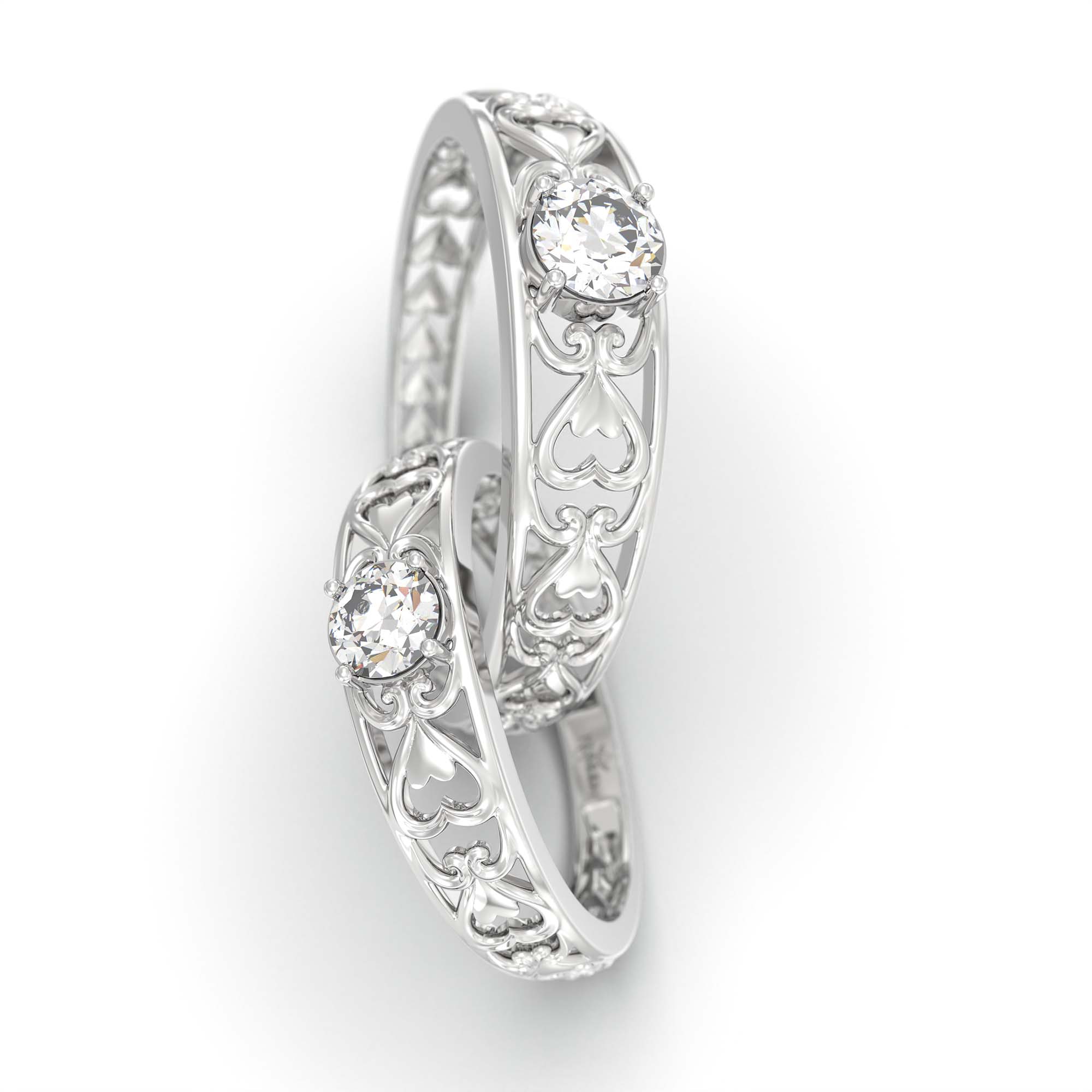 Lab-Grown Diamond Couple Rings (Pair) in 18K White Gold – 0.55 Ct Total, 3 g (Design K1-6) thumbnail