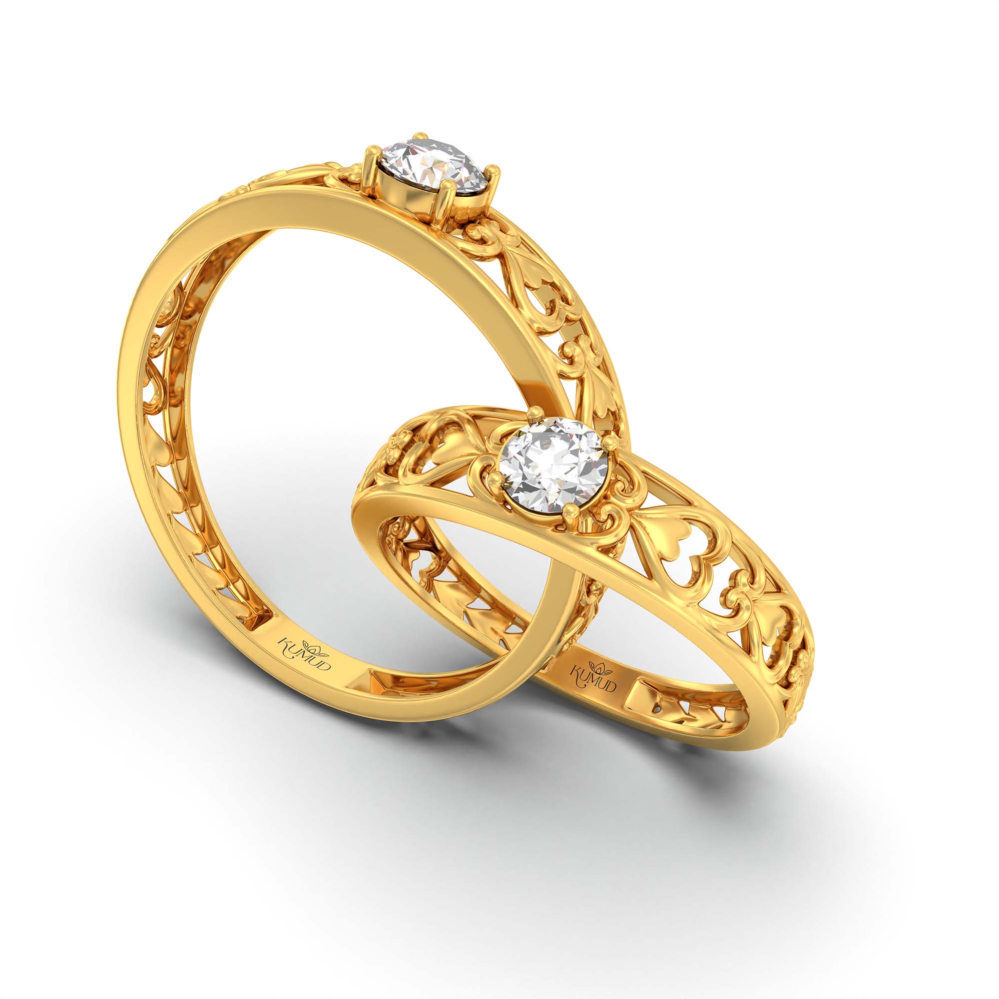 Lab-Grown Diamond Couple Rings (Pair) in 22K Yellow Gold – 0.55 Ct Total, 3 g (Design K1-6) thumbnail