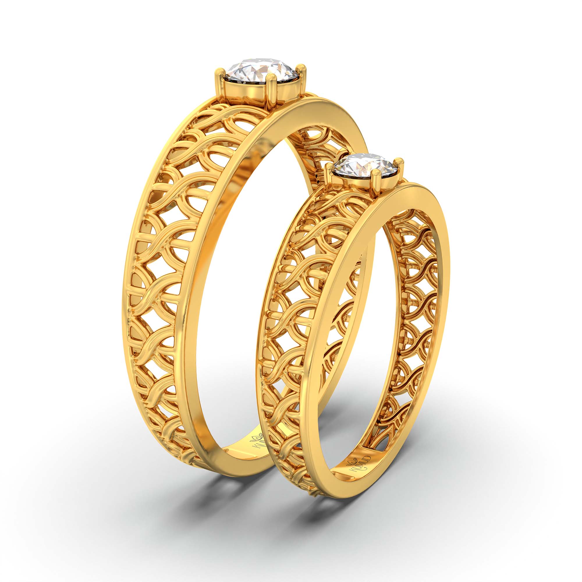 Lab-Grown Diamond Couple Rings (Pair) in 22K Yellow Gold – 0.55 Ct Total, 3 g (Design K1-7) thumbnail