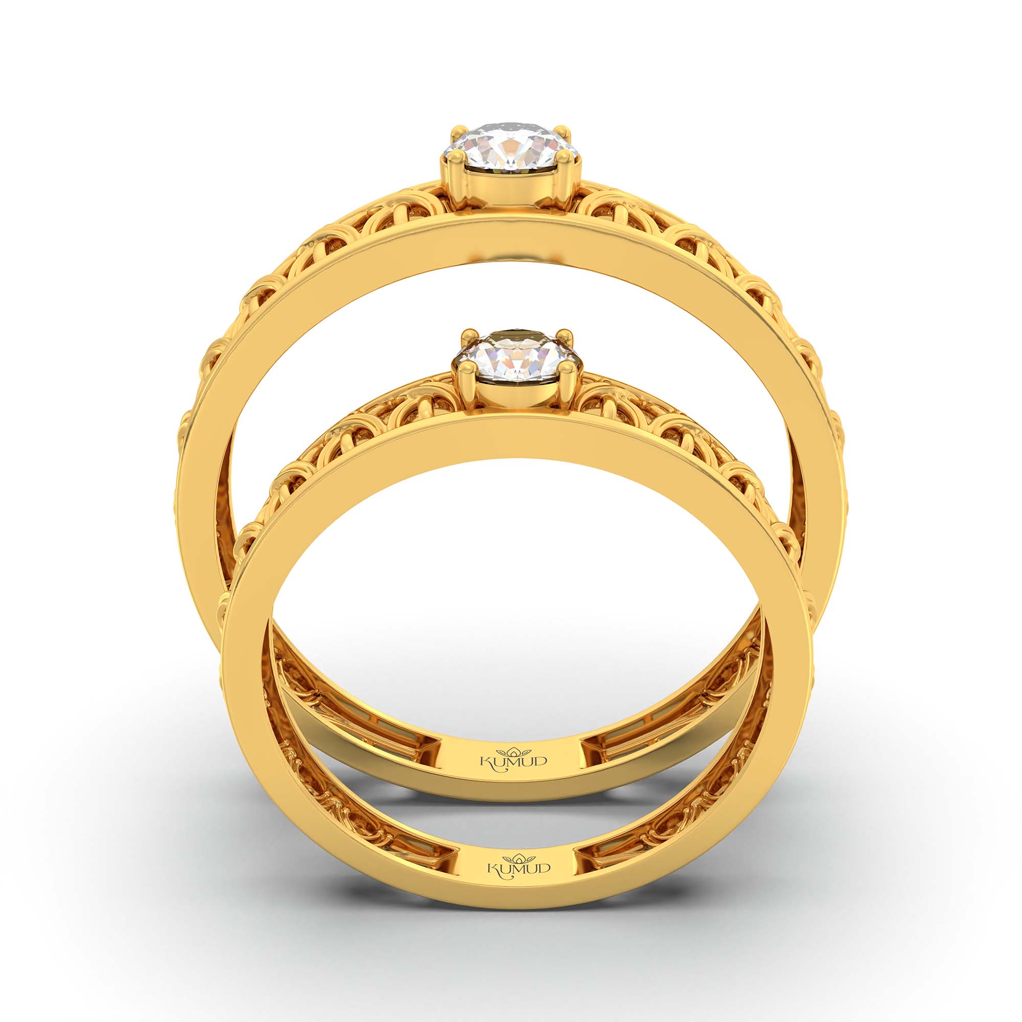 Lab-Grown Diamond Couple Rings (Pair) in 22K Yellow Gold – 0.55 Ct Total, 3 g (Design K1-7) thumbnail