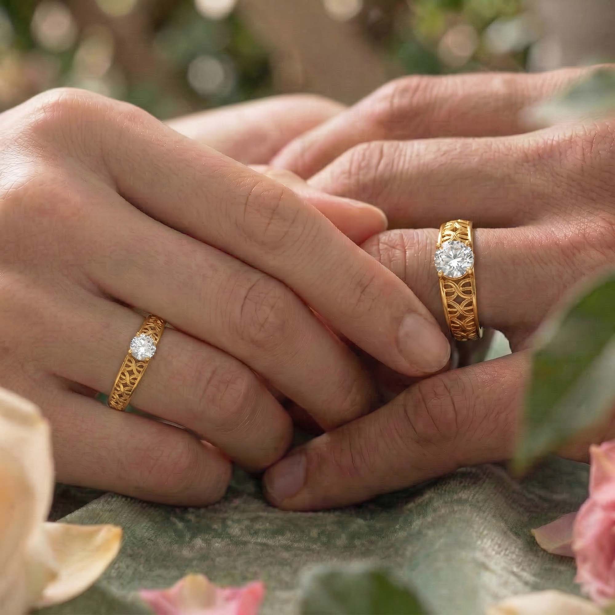 Lab-Grown Diamond Couple Rings (Pair) in 22K Yellow Gold – 0.55 Ct Total, 3 g (Design K1-7) thumbnail