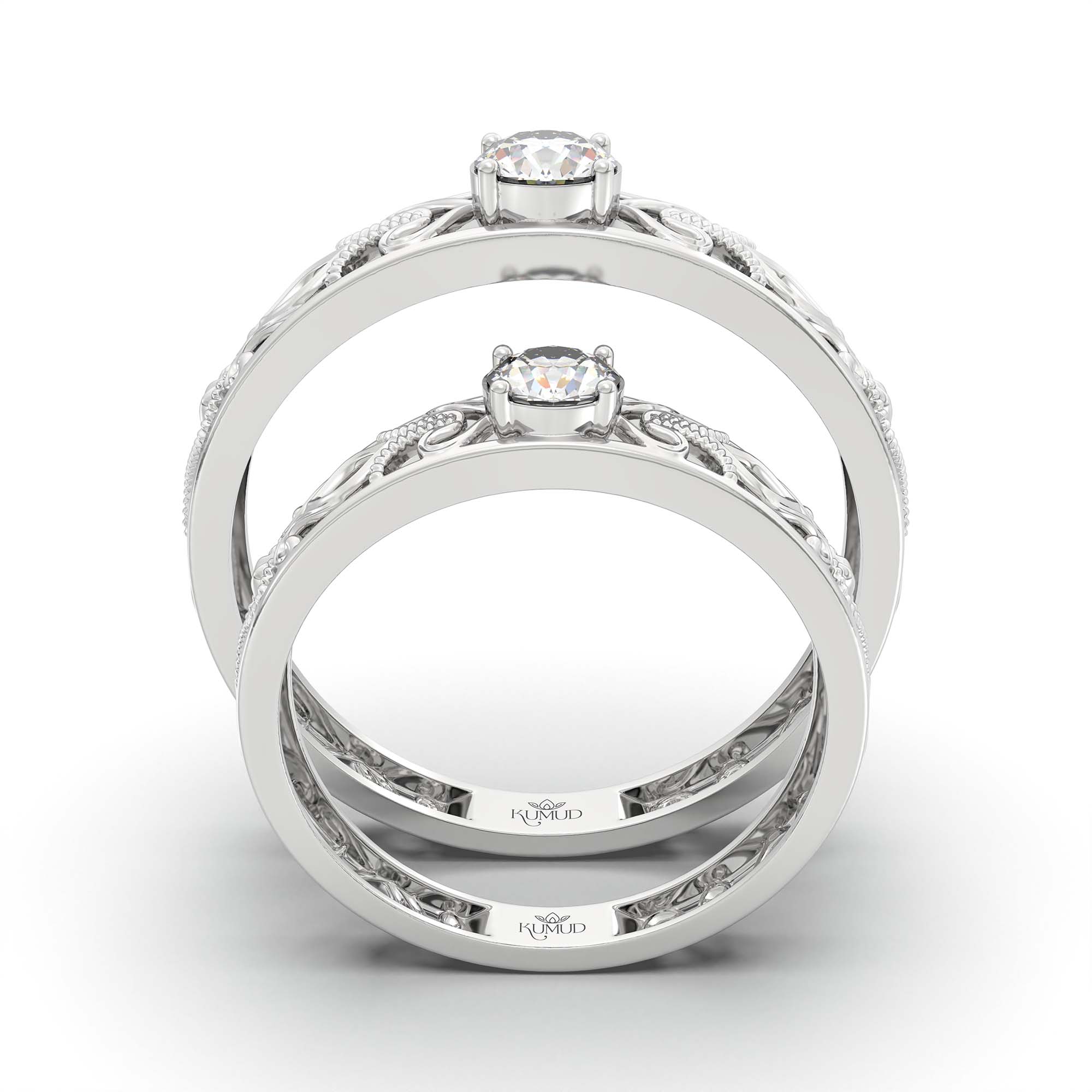 Lab-Grown Diamond Couple Rings (Pair) in 18K White Gold – 0.55 Ct Total, 3 g (Design K1-8) thumbnail