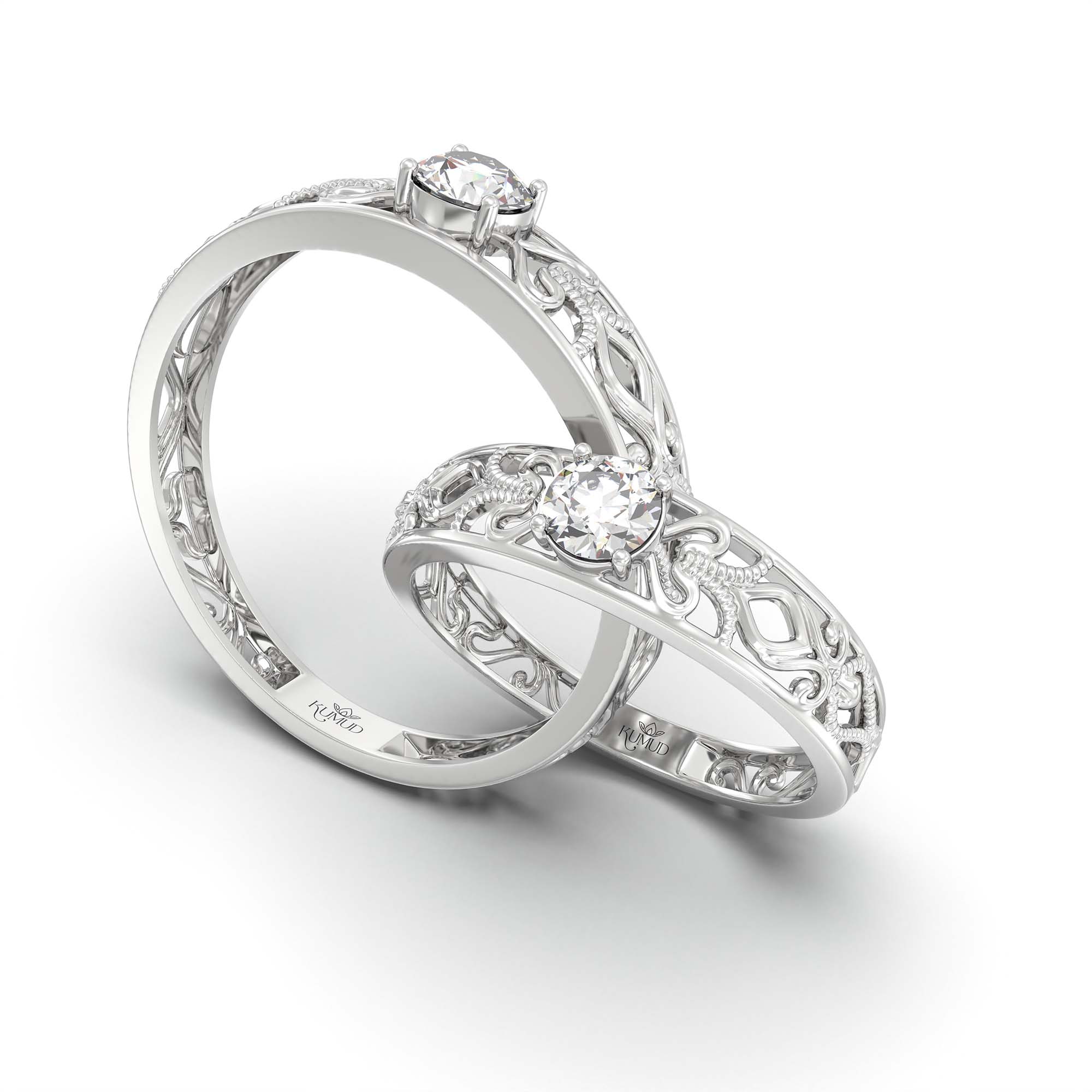 Lab-Grown Diamond Couple Rings (Pair) in 18K White Gold – 0.55 Ct Total, 3 g (Design K1-8) thumbnail