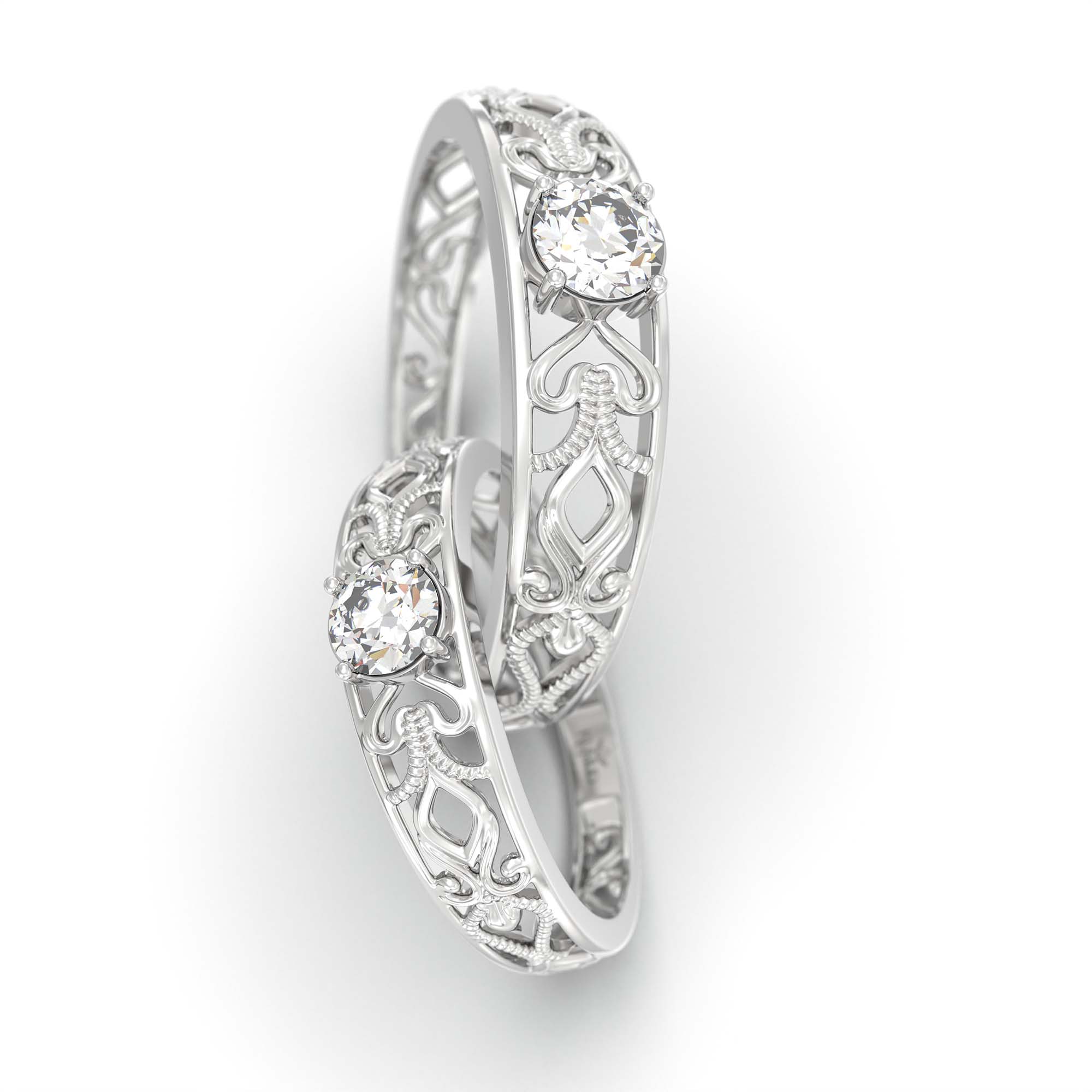 Lab-Grown Diamond Couple Rings (Pair) in 18K White Gold – 0.55 Ct Total, 3 g (Design K1-8) thumbnail