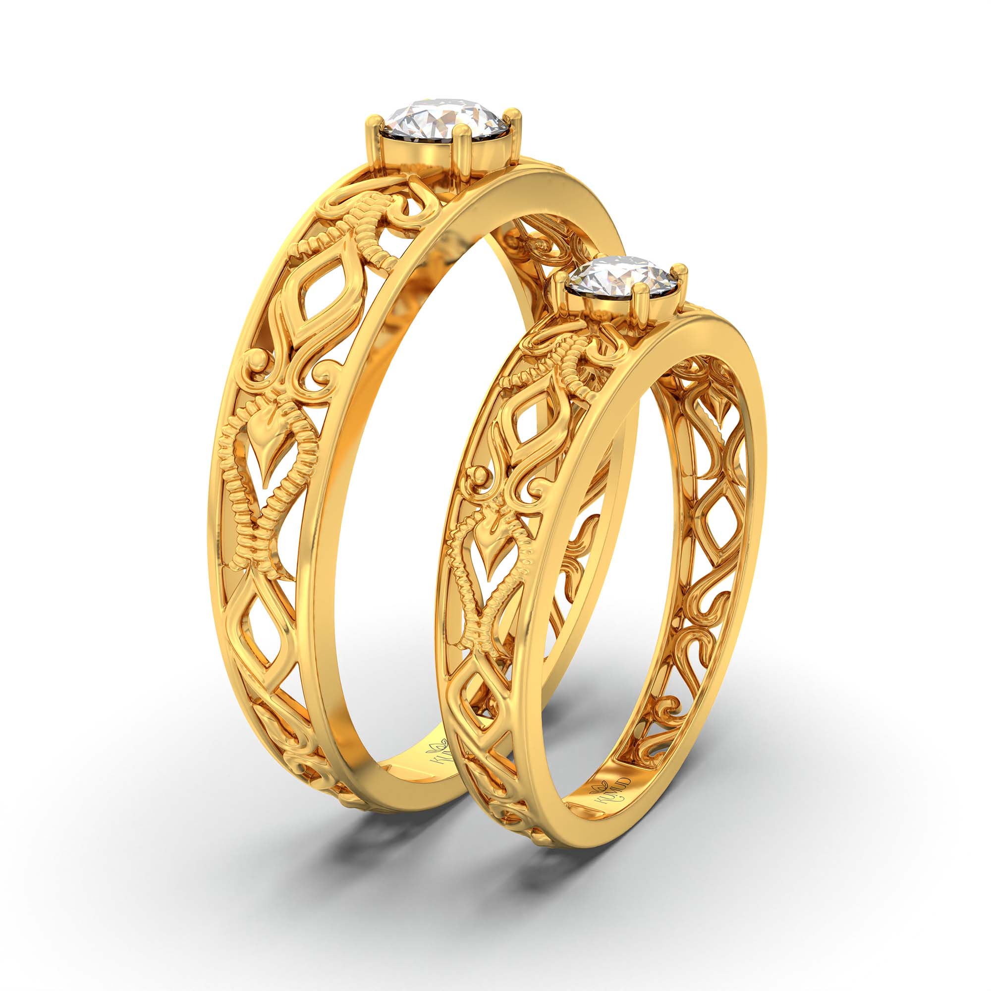 Lab-Grown Diamond Couple Rings (Pair) in 22K Yellow Gold – 0.55 Ct Total, 3 g (Design K1-8) thumbnail
