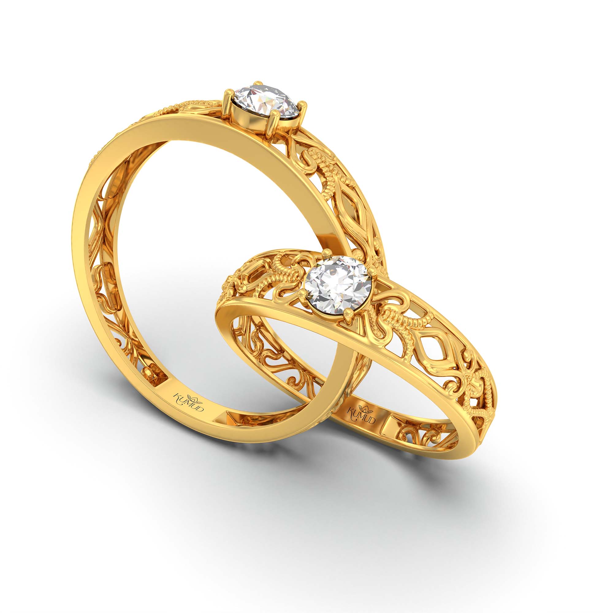 Lab-Grown Diamond Couple Rings (Pair) in 22K Yellow Gold – 0.55 Ct Total, 3 g (Design K1-8) thumbnail