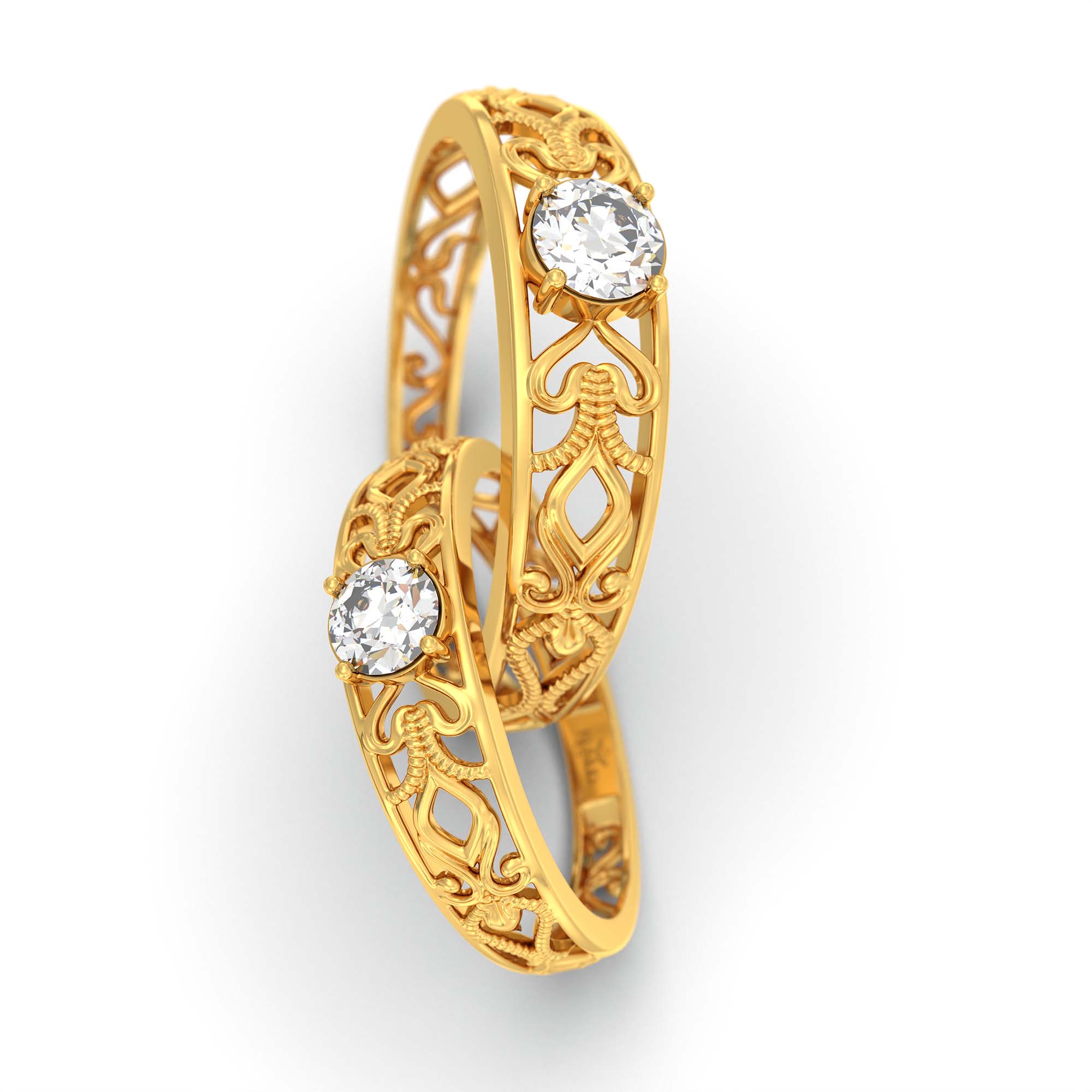 Lab-Grown Diamond Couple Rings (Pair) in 22K Yellow Gold – 0.55 Ct Total, 3 g (Design K1-8) thumbnail