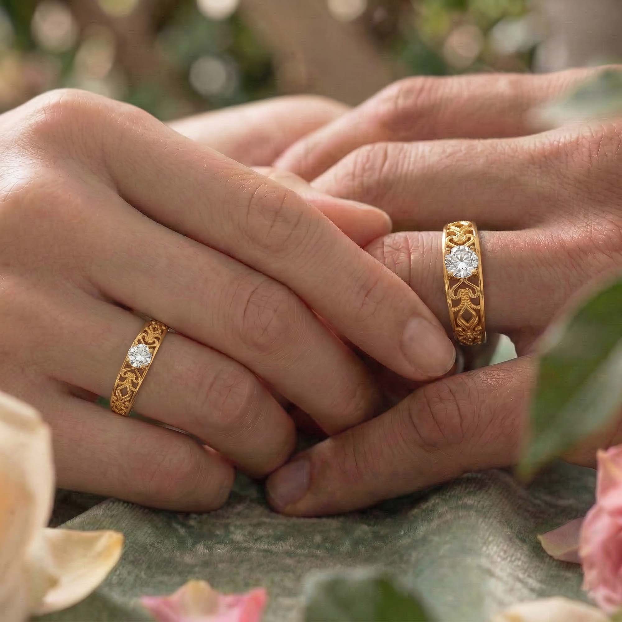 Lab-Grown Diamond Couple Rings (Pair) in 22K Yellow Gold – 0.55 Ct Total, 3 g (Design K1-8) thumbnail