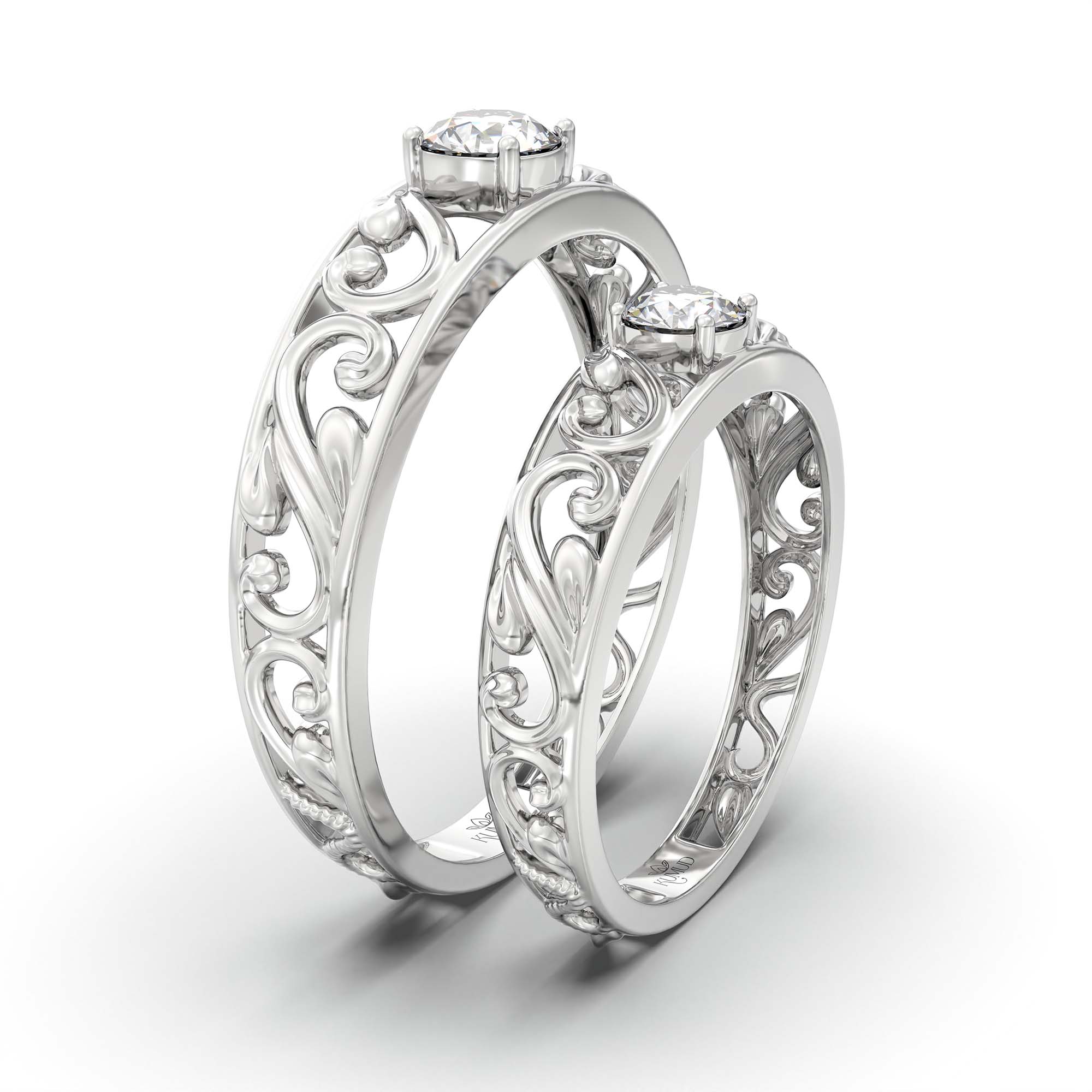 Lab-Grown Diamond Couple Rings (Pair) in 18K White Gold – 0.55 Ct Total, 3 g (Design K1-9) thumbnail