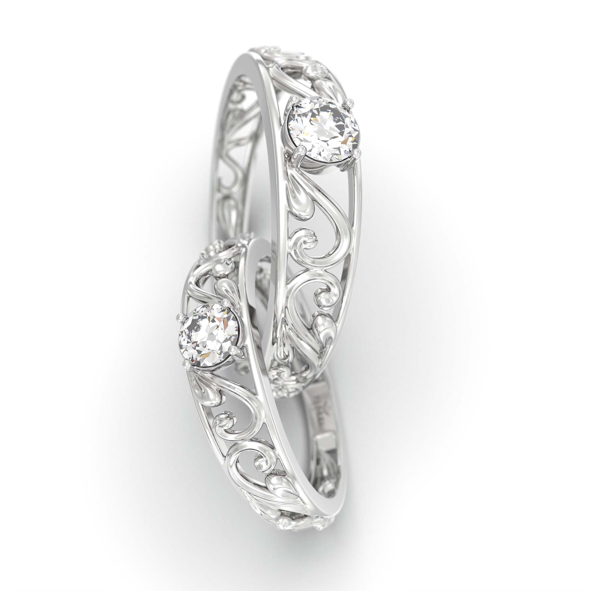 Lab-Grown Diamond Couple Rings (Pair) in 18K White Gold – 0.55 Ct Total, 3 g (Design K1-9) thumbnail