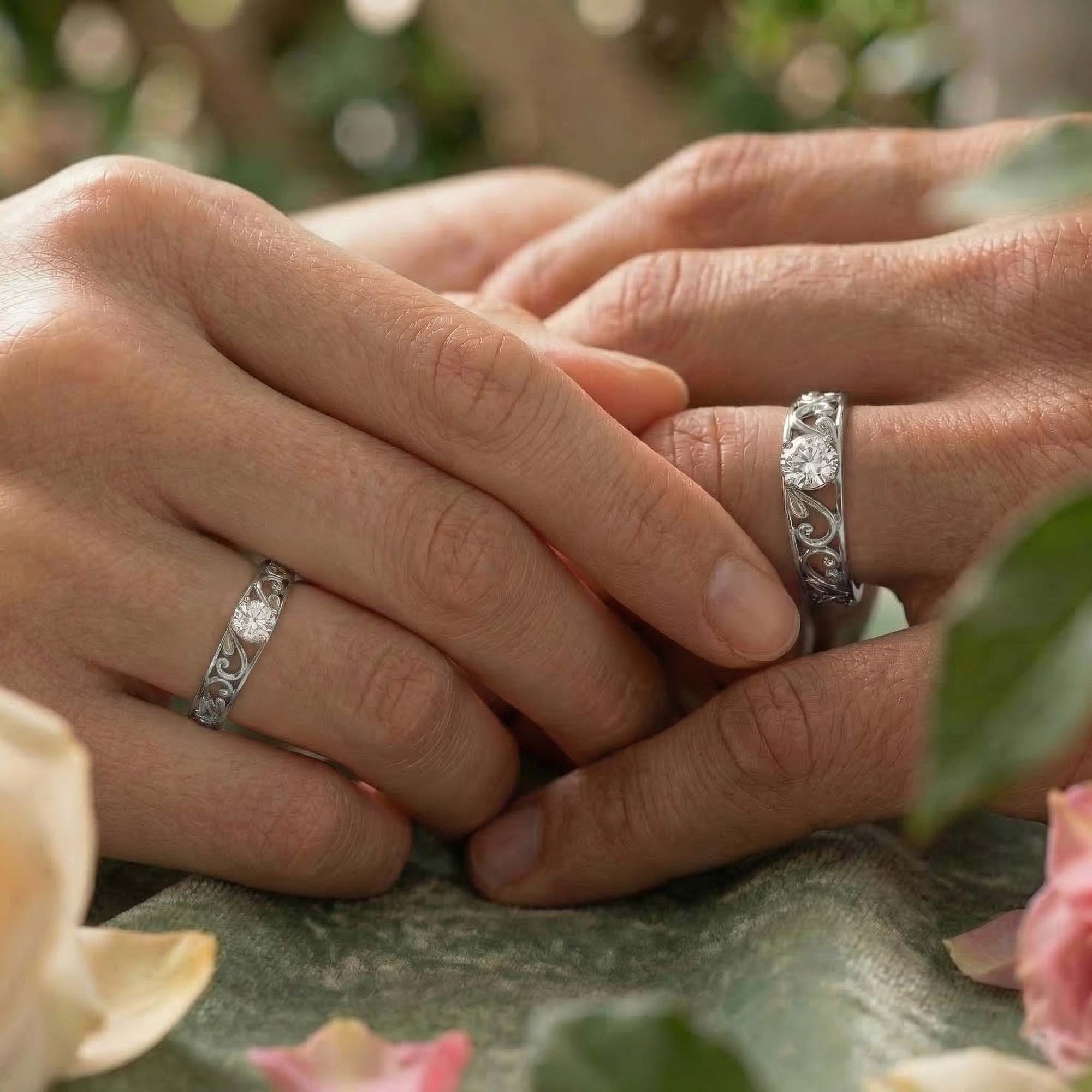 Lab-Grown Diamond Couple Rings (Pair) in 18K White Gold – 0.55 Ct Total, 3 g (Design K1-9) thumbnail