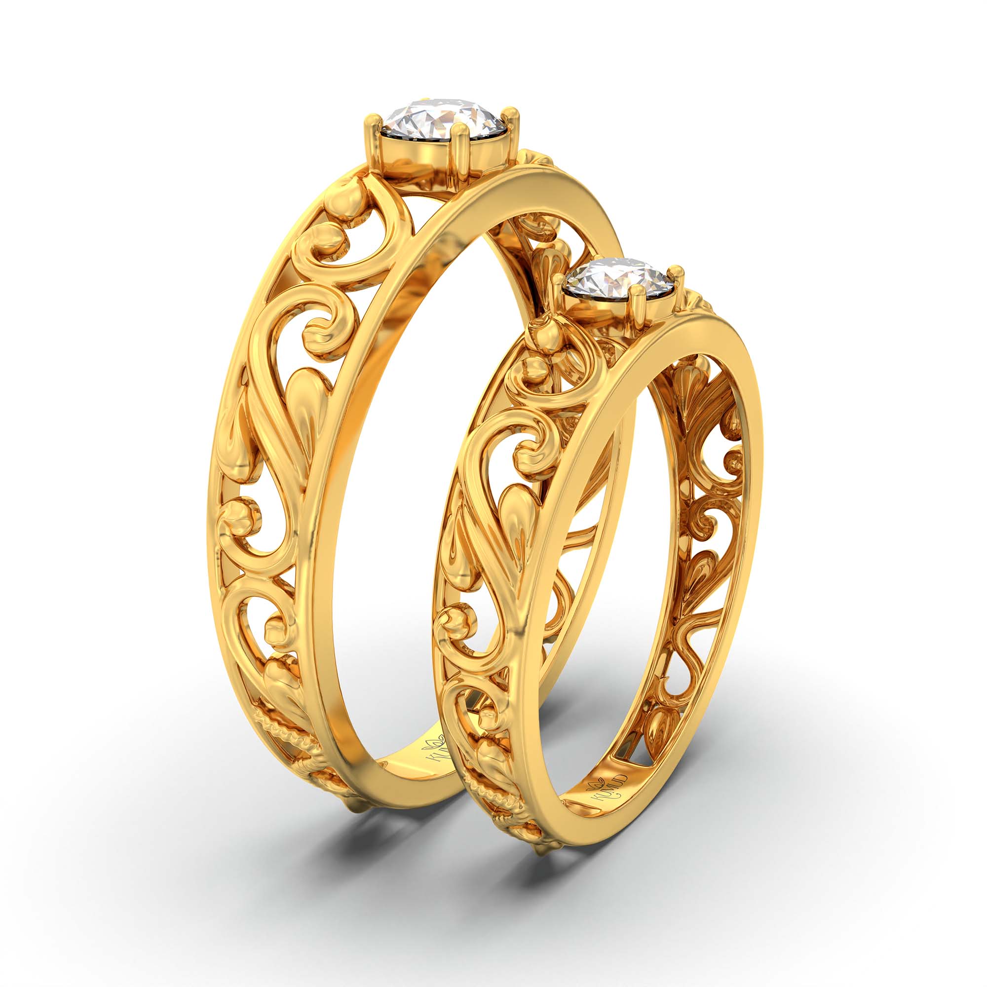 Lab-Grown Diamond Couple Rings (Pair) in 22K Yellow Gold – 0.55 Ct Total, 3 g (Design K1-9) thumbnail