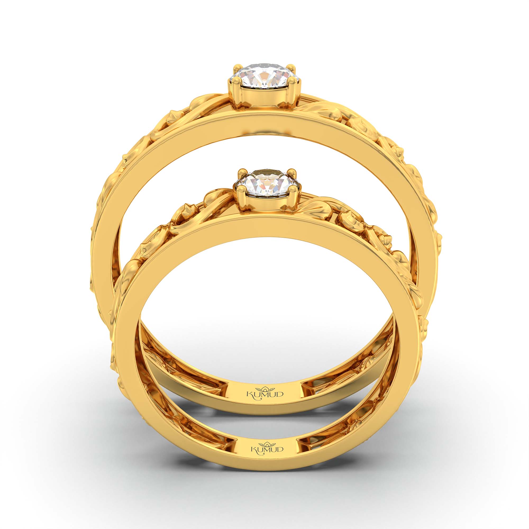 Lab-Grown Diamond Couple Rings (Pair) in 22K Yellow Gold – 0.55 Ct Total, 3 g (Design K1-9) thumbnail