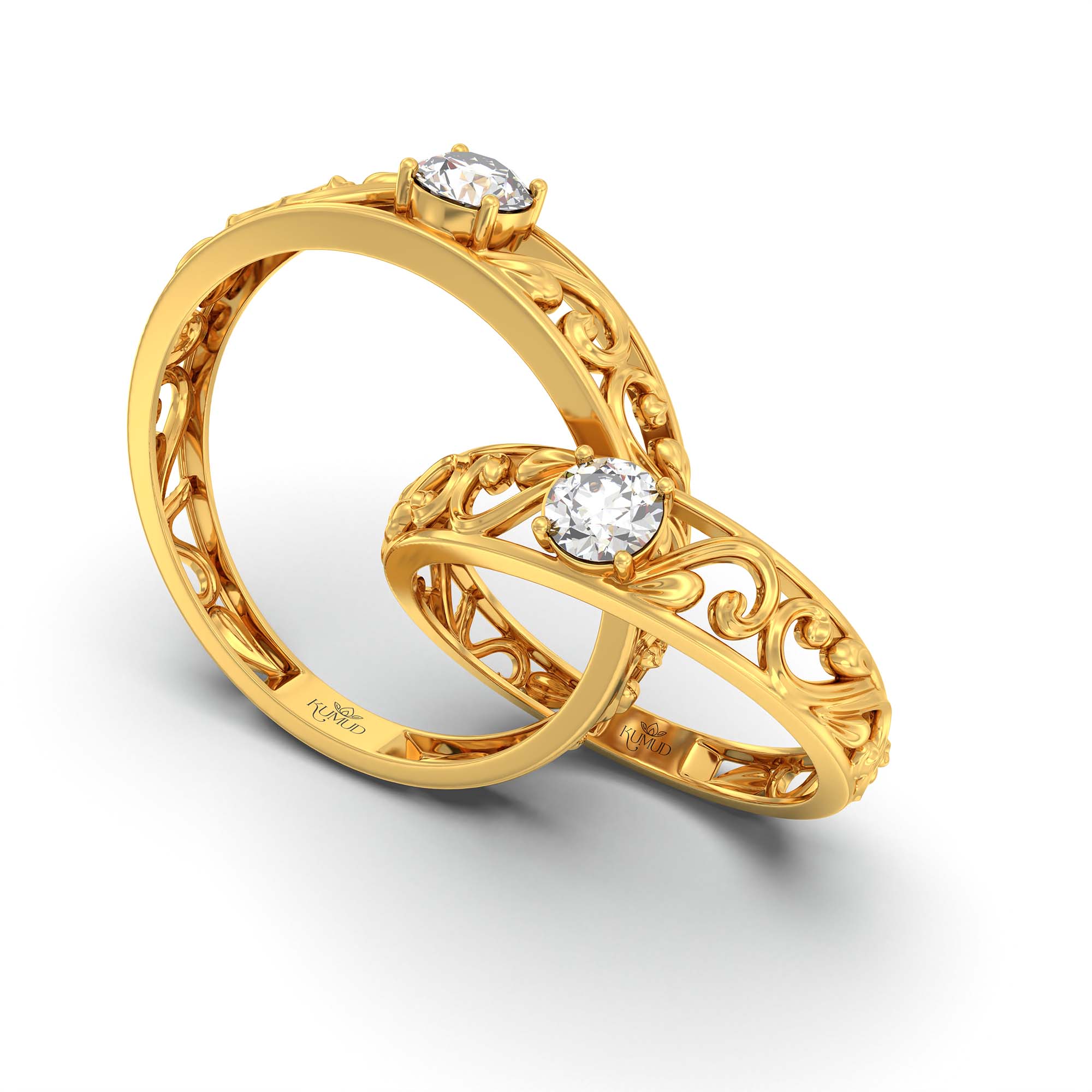 Lab-Grown Diamond Couple Rings (Pair) in 22K Yellow Gold – 0.55 Ct Total, 3 g (Design K1-9) thumbnail