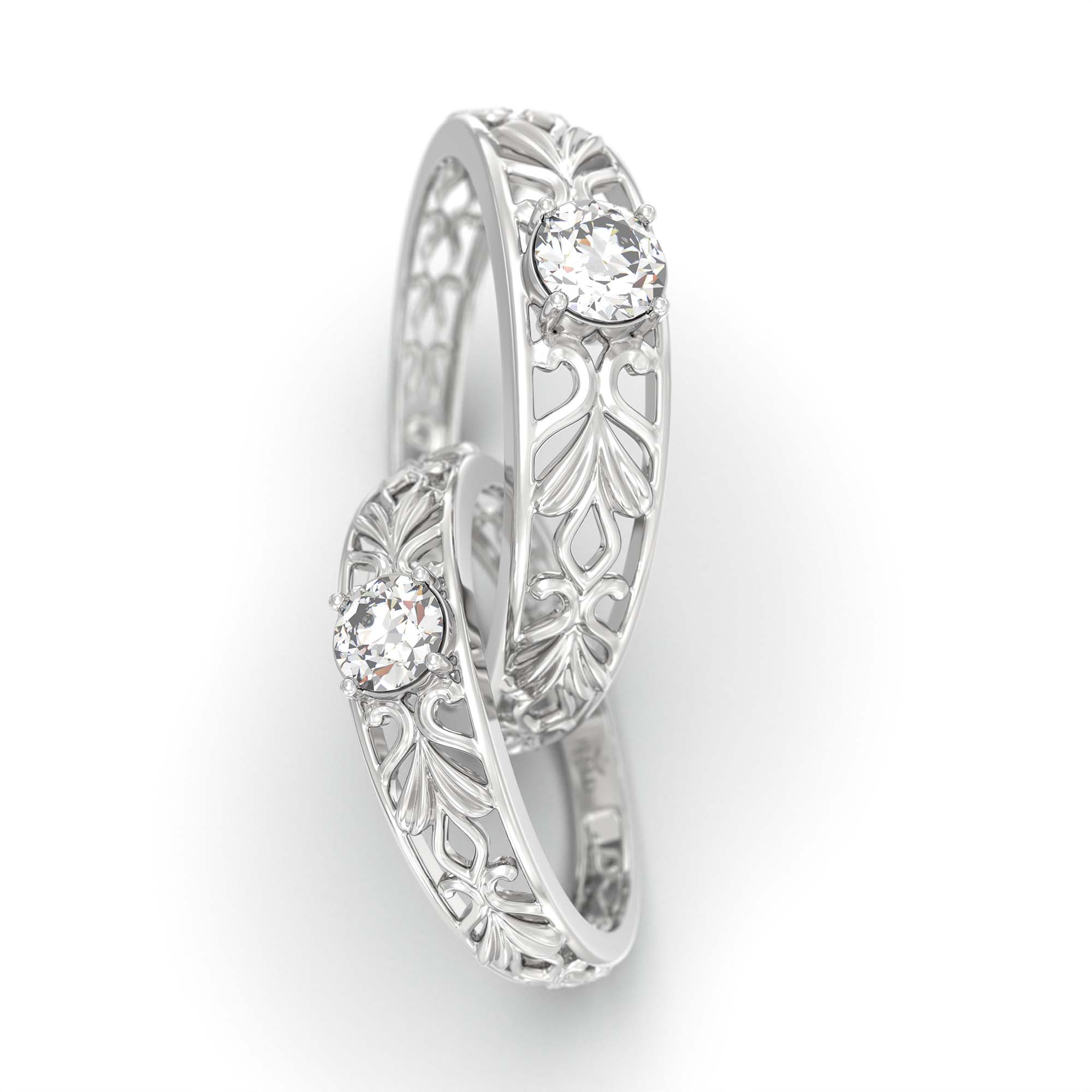 Lab-Grown Diamond Couple Rings (Pair) in 18K White Gold – 0.55 Ct Total, 3 g (Design K1-11) thumbnail
