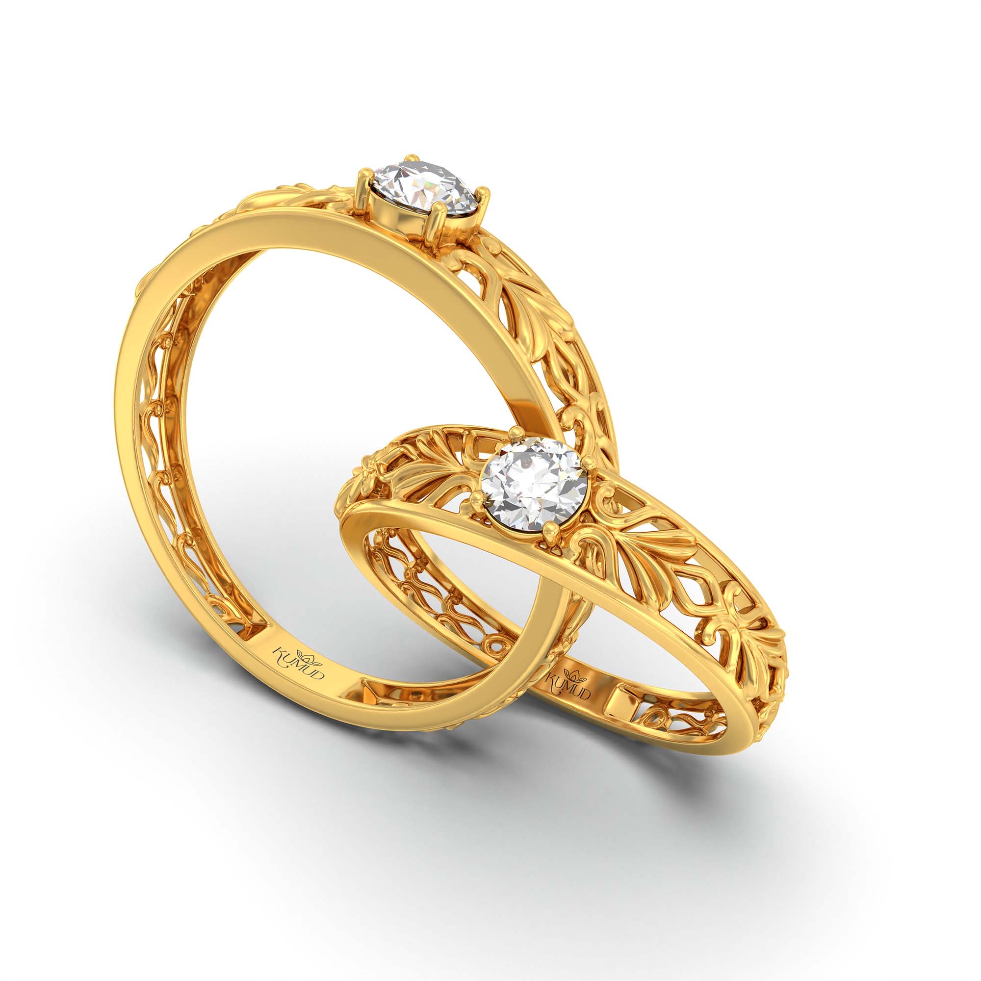 Lab-Grown Diamond Couple Rings (Pair) in 22K Yellow Gold – 0.55 Ct Total, 3 g (Design K1-11) thumbnail