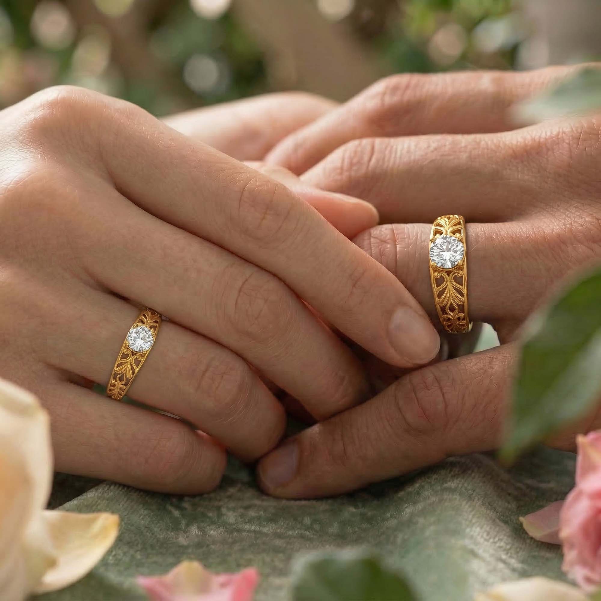 Lab-Grown Diamond Couple Rings (Pair) in 22K Yellow Gold – 0.55 Ct Total, 3 g (Design K1-11) thumbnail