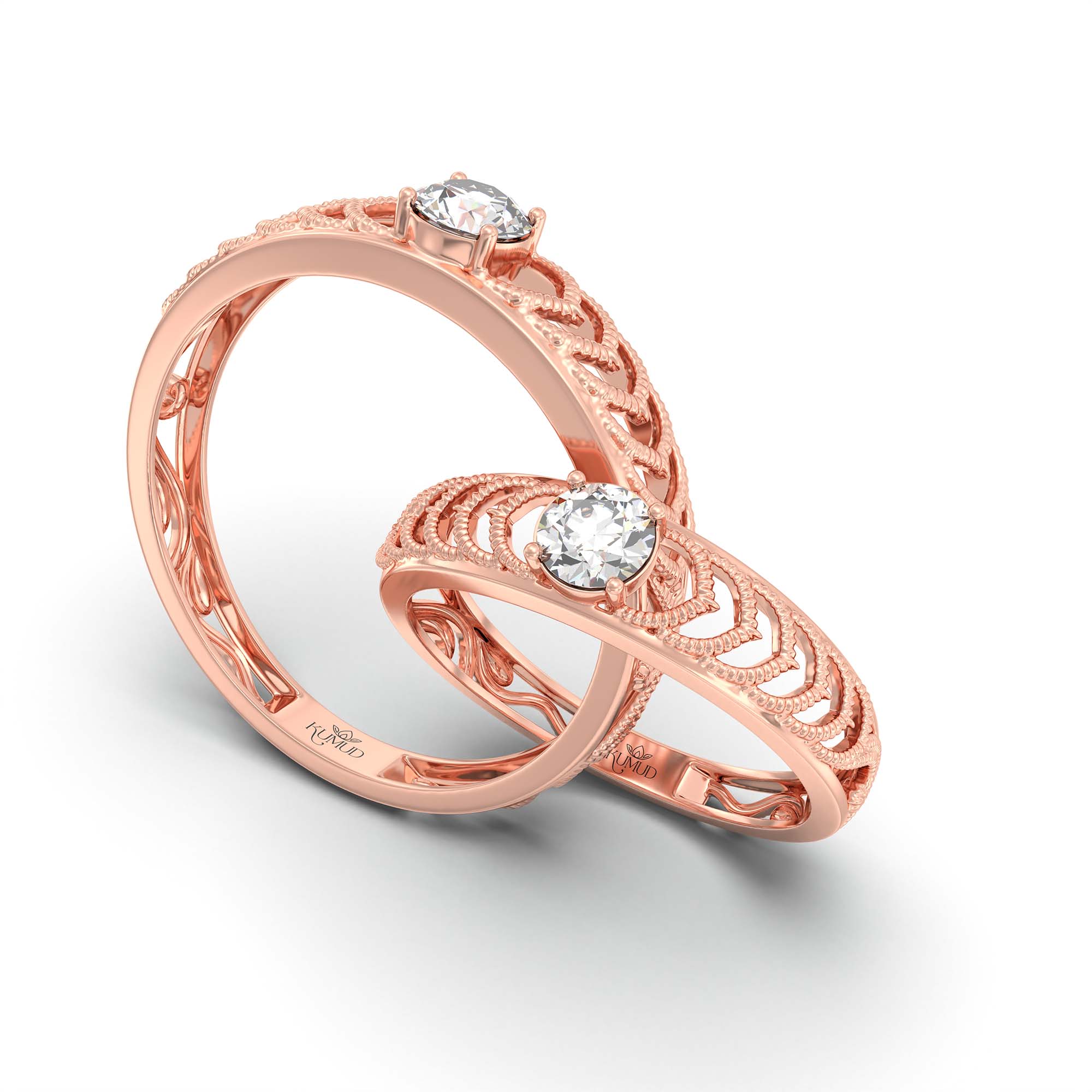 Lab-Grown Diamond Couple Rings (Pair) in 18K Rose Gold – 0.55 Ct Total, 3 g (Design K1-12) thumbnail