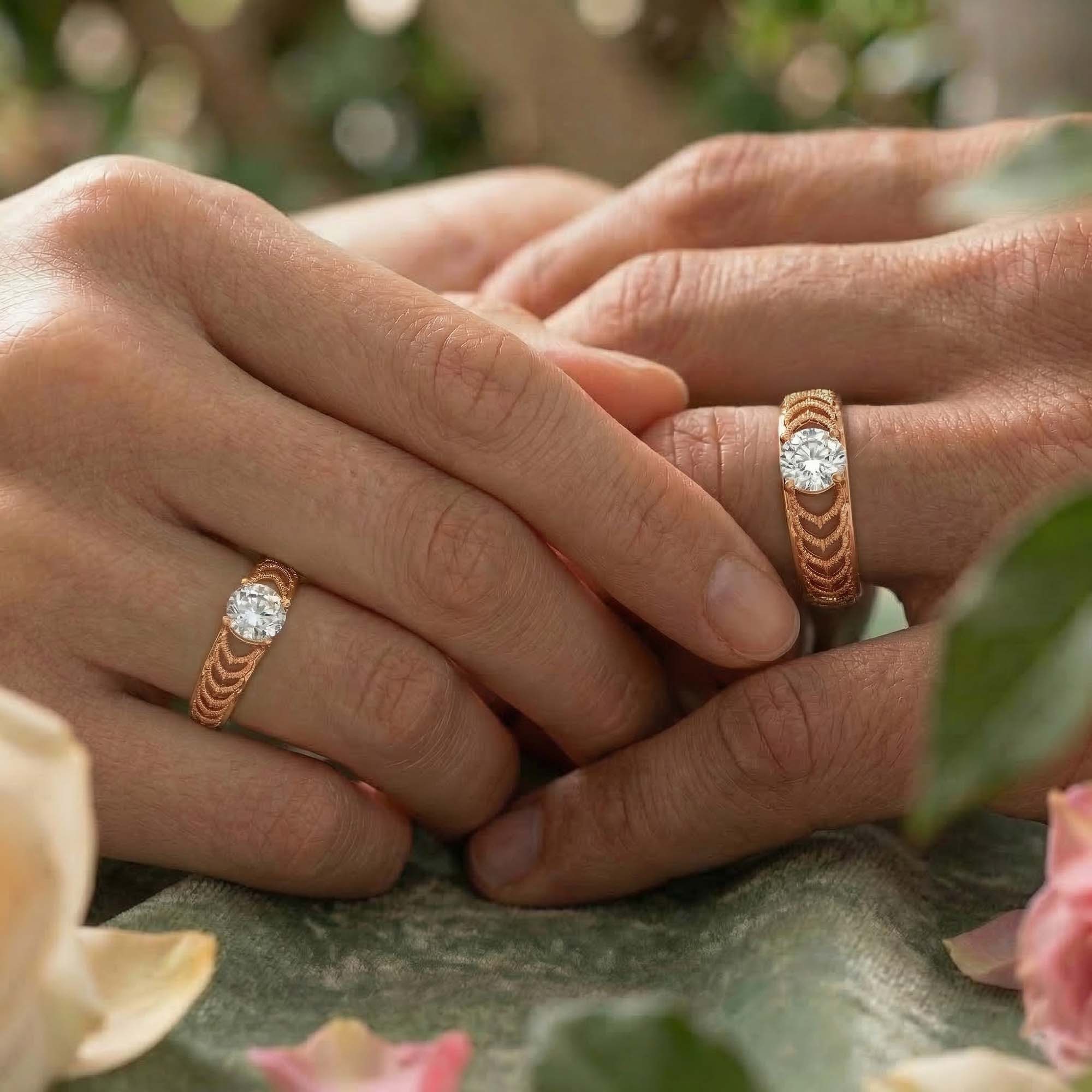 Lab-Grown Diamond Couple Rings (Pair) in 18K Rose Gold – 0.55 Ct Total, 3 g (Design K1-12) thumbnail