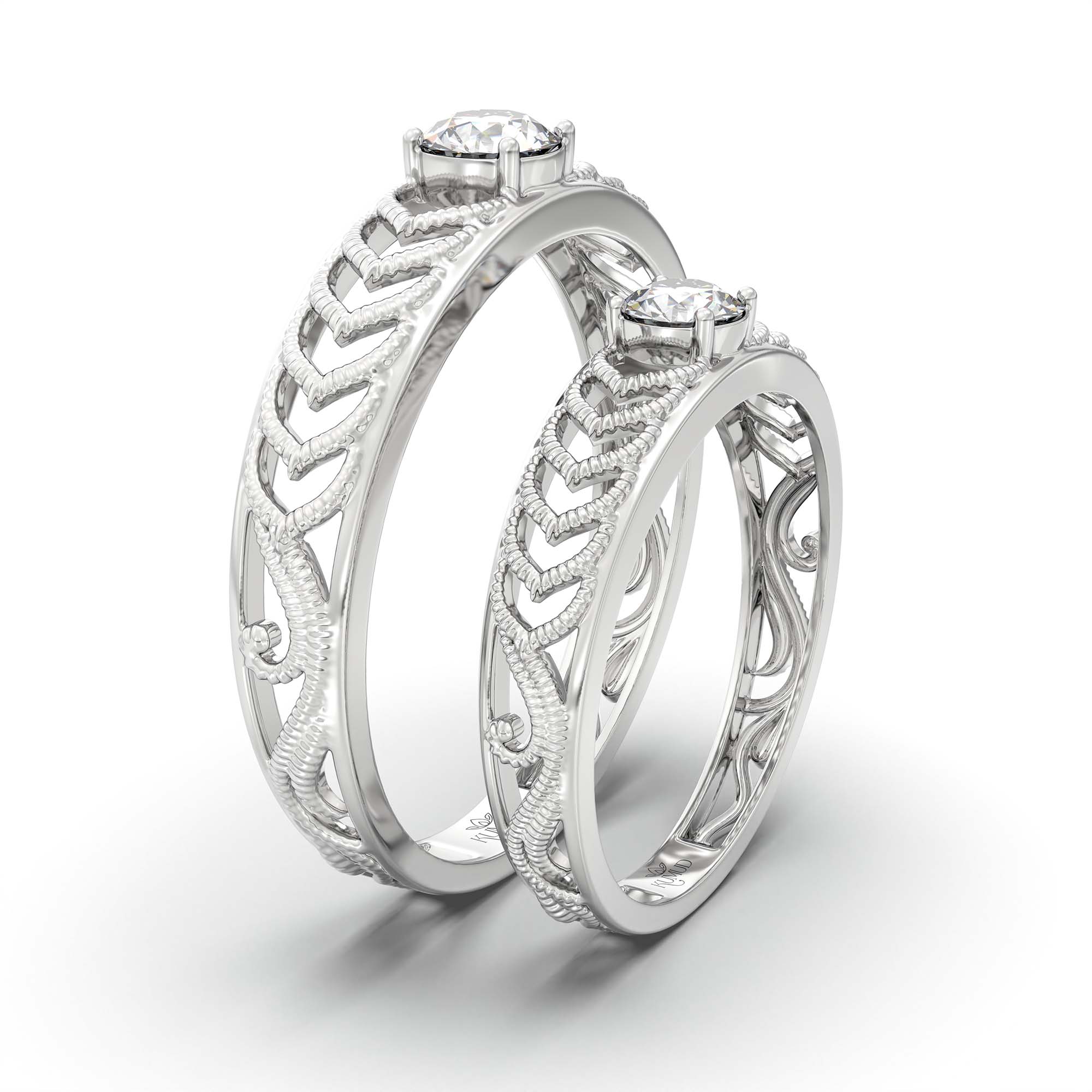 Lab-Grown Diamond Couple Rings (Pair) in 18K White Gold – 0.55 Ct Total, 3 g (Design K1-12) thumbnail