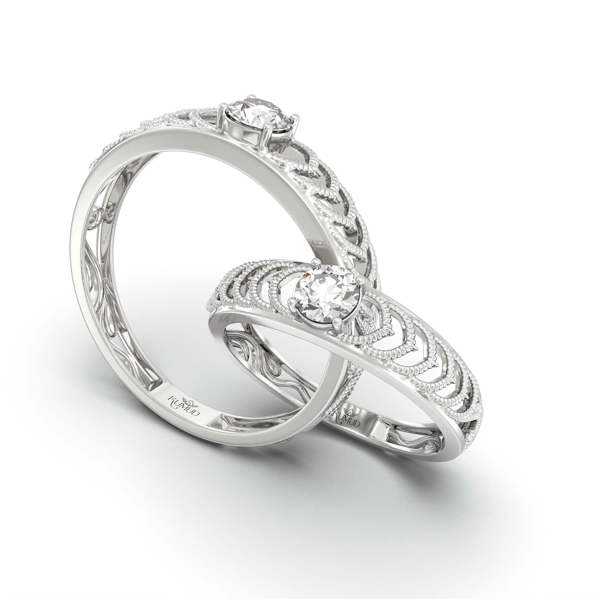Lab-Grown Diamond Couple Rings (Pair) in 18K White Gold – 0.55 Ct Total, 3 g (Design K1-12) thumbnail