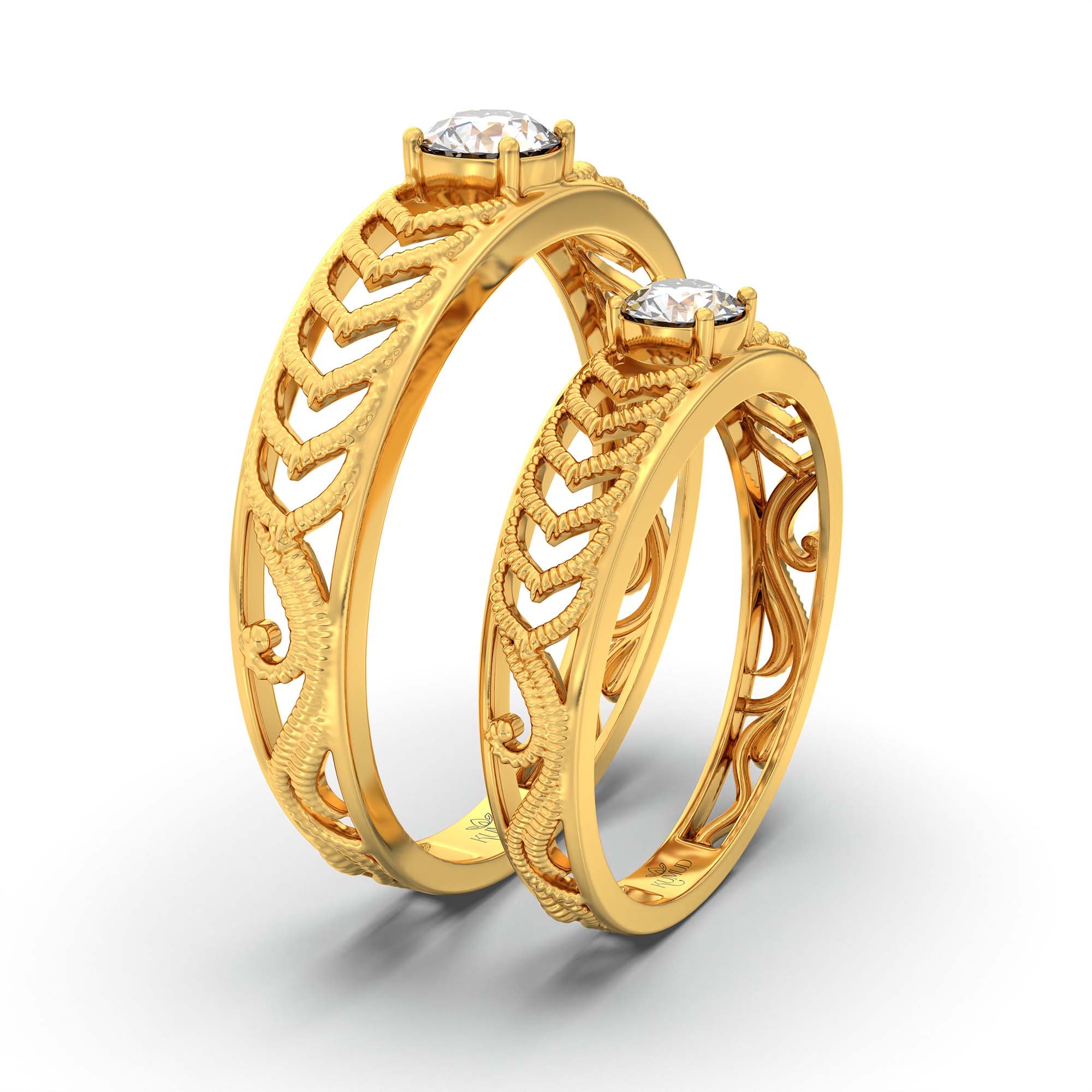 Lab-Grown Diamond Couple Rings (Pair) in 22K Yellow Gold – 0.55 Ct Total, 3 g (Design K1-12) thumbnail