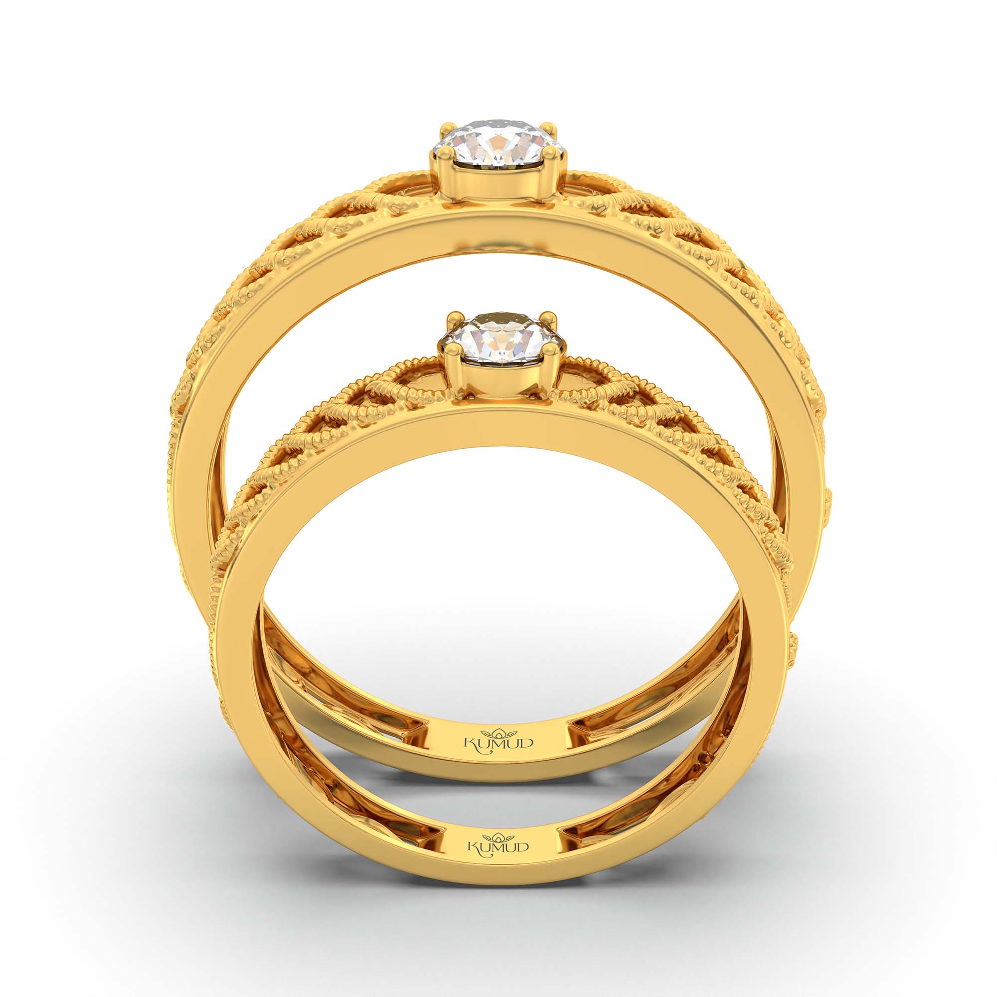 Lab-Grown Diamond Couple Rings (Pair) in 22K Yellow Gold – 0.55 Ct Total, 3 g (Design K1-12) thumbnail