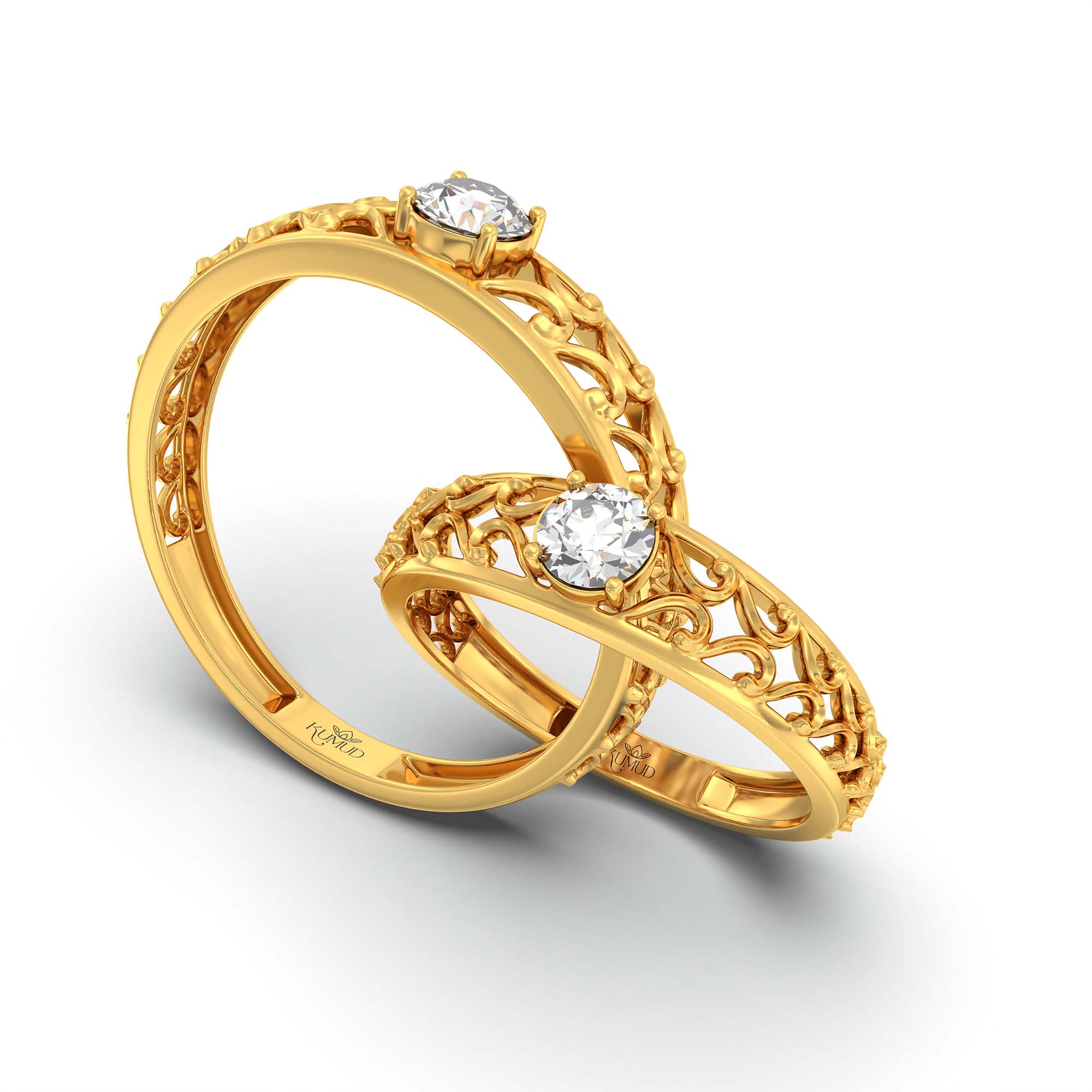 Lab-Grown Diamond Couple Rings (Pair) in 22K Yellow Gold – 0.55 Ct Total, 3 g (Design K1-13) thumbnail