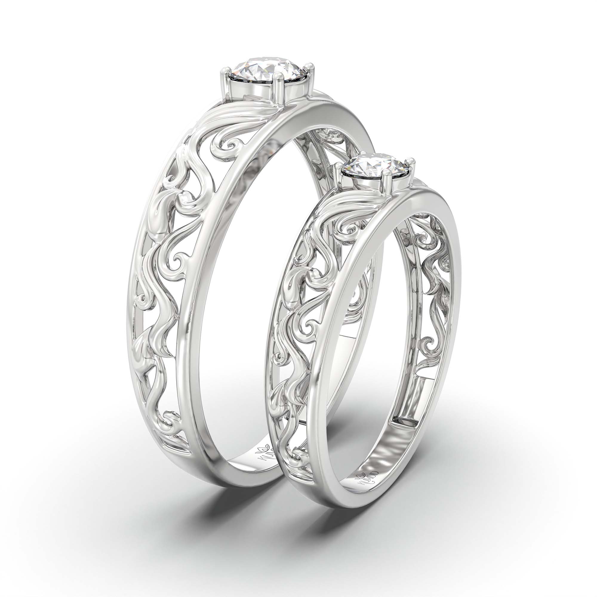 Lab-Grown Diamond Couple Rings (Pair) in 18K White Gold – 0.55 Ct Total, 3 g (Design K1-14) thumbnail
