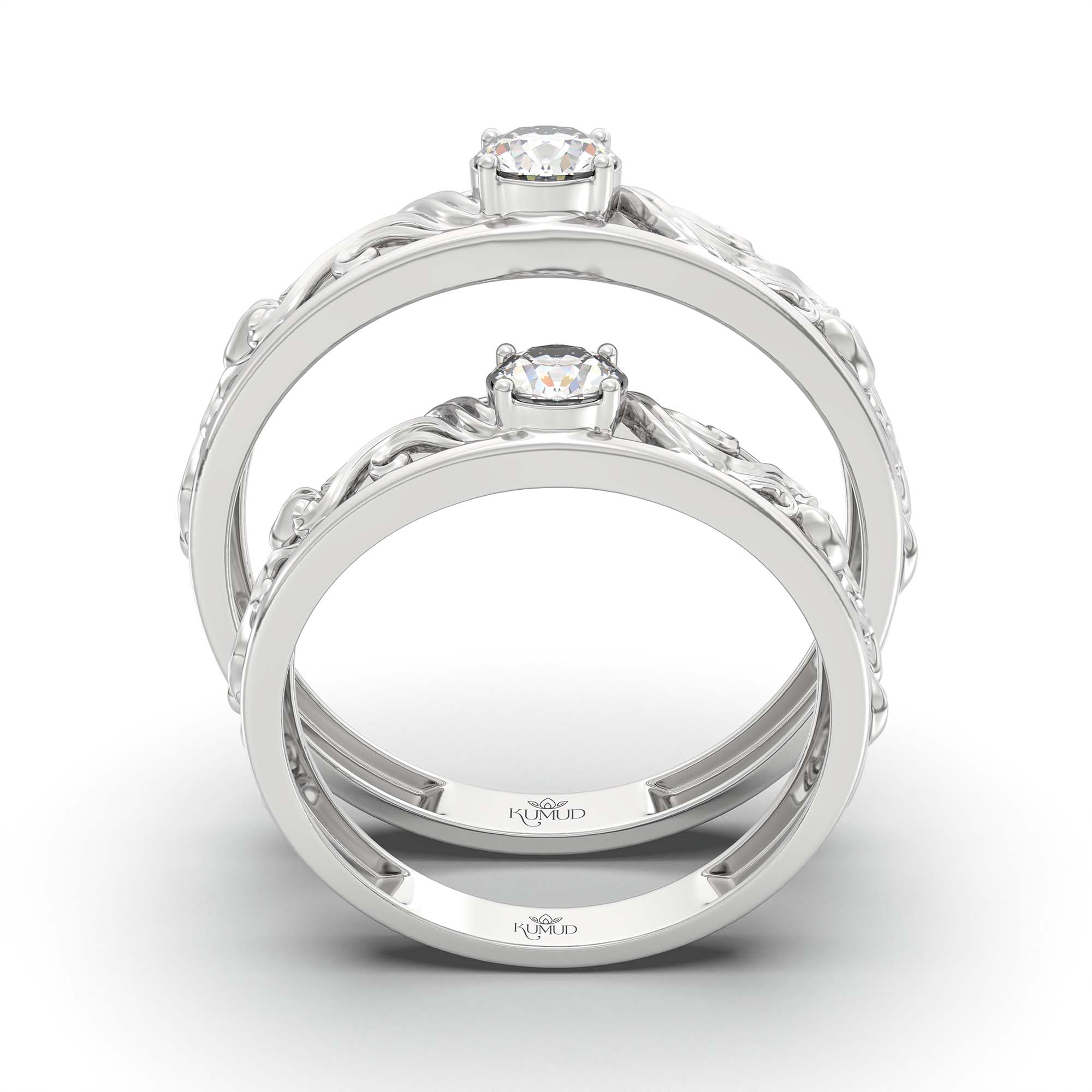 Lab-Grown Diamond Couple Rings (Pair) in 18K White Gold – 0.55 Ct Total, 3 g (Design K1-14) thumbnail